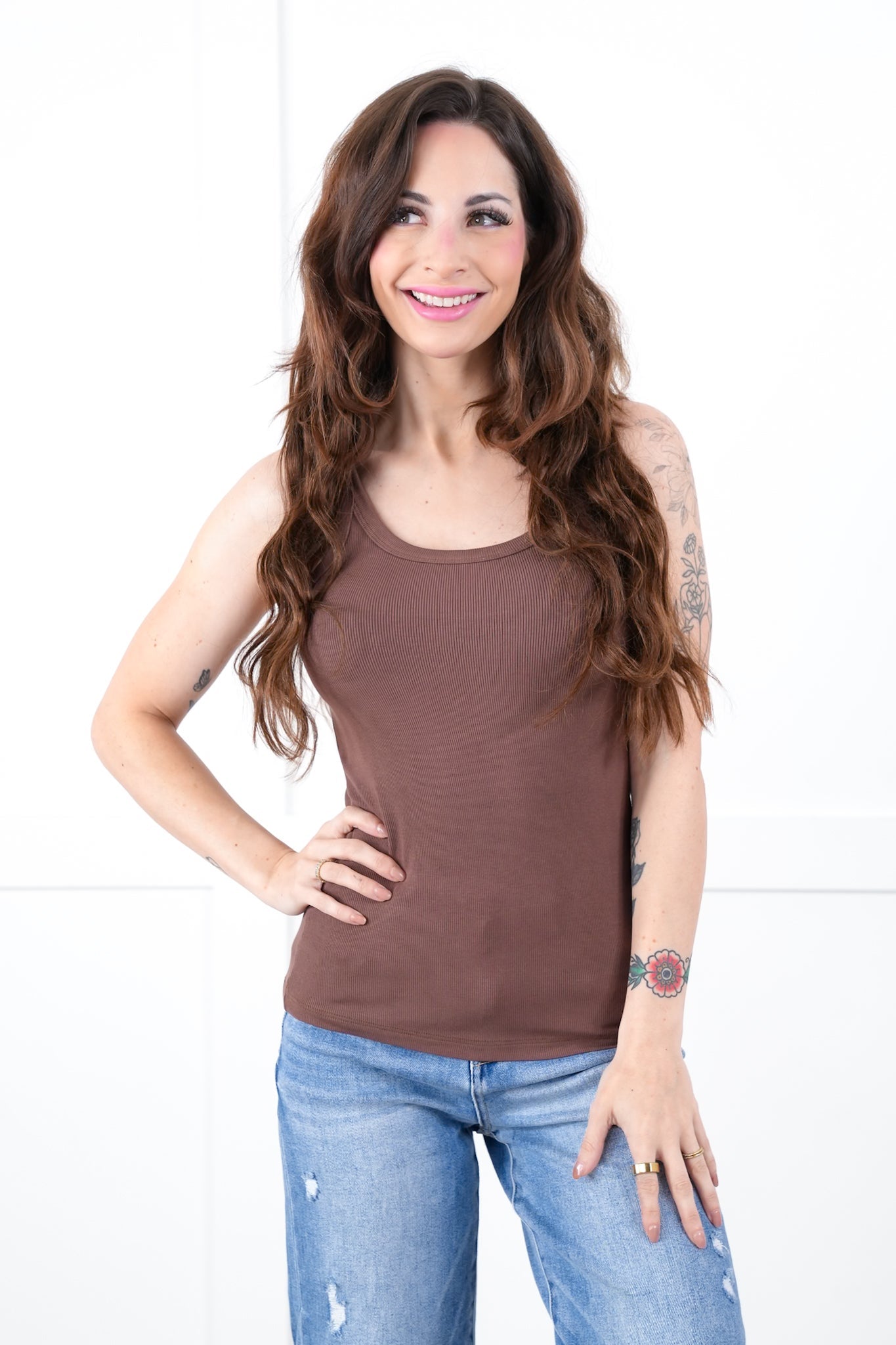 Basic Solid Ribbed Knit Tank Top
