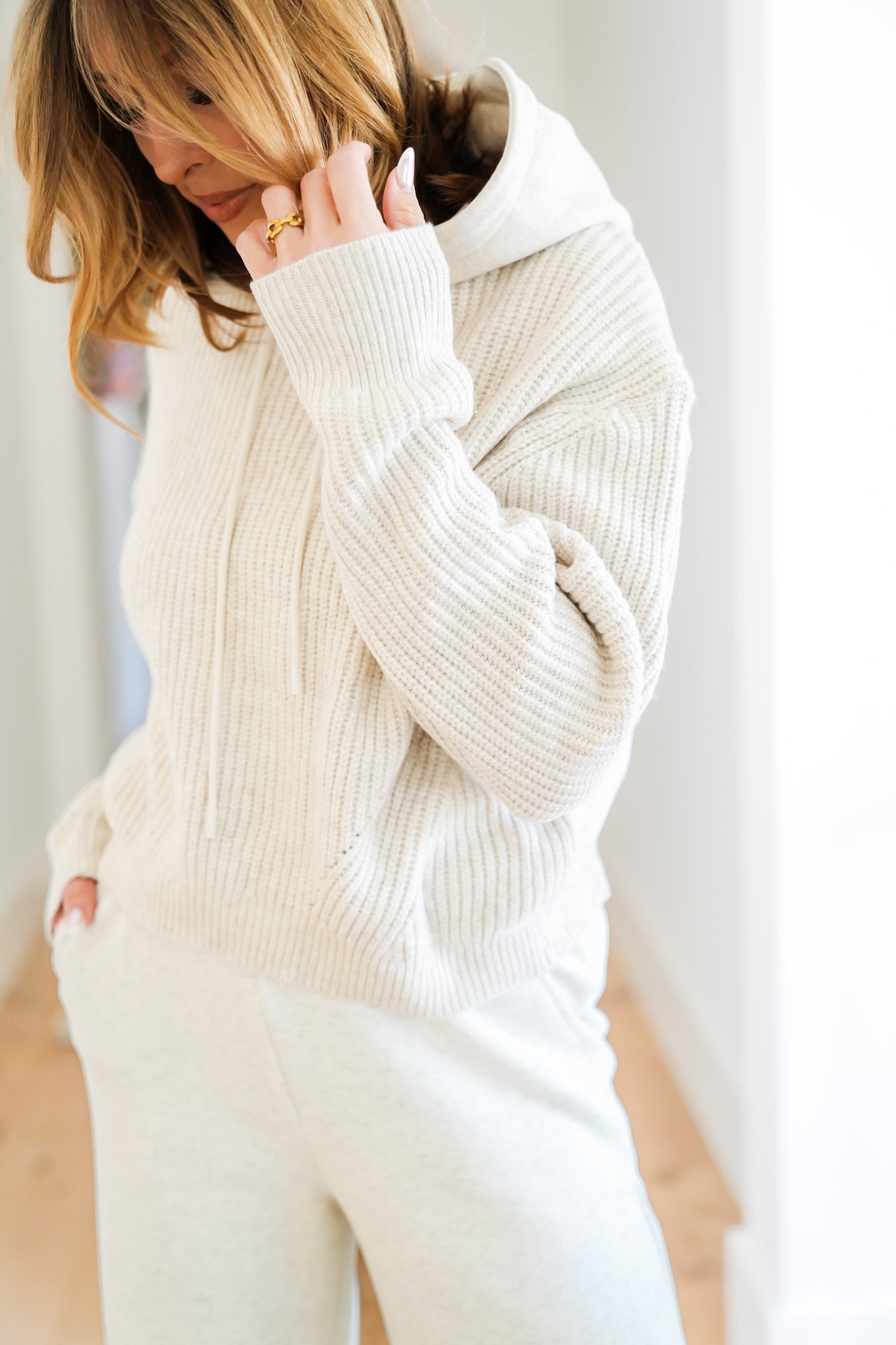 Knit Long Sleeve Pullover Hooded Sweater