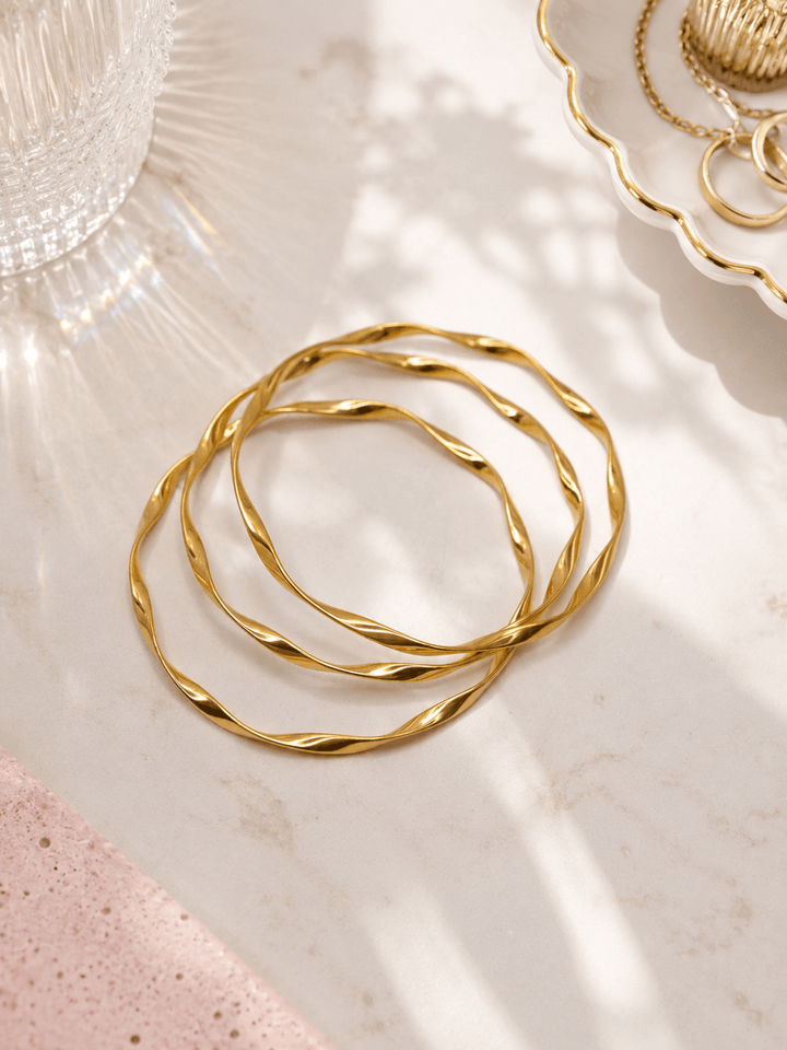 Gold 3 Piece Twisted Bangle Set - Freckled Poppy