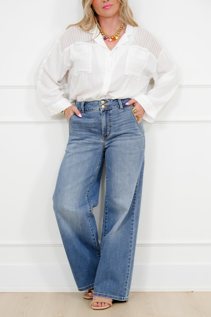 Judy Blue High Rise Medium Wash Multiple Inseam Column Jeans with Trouser Styling