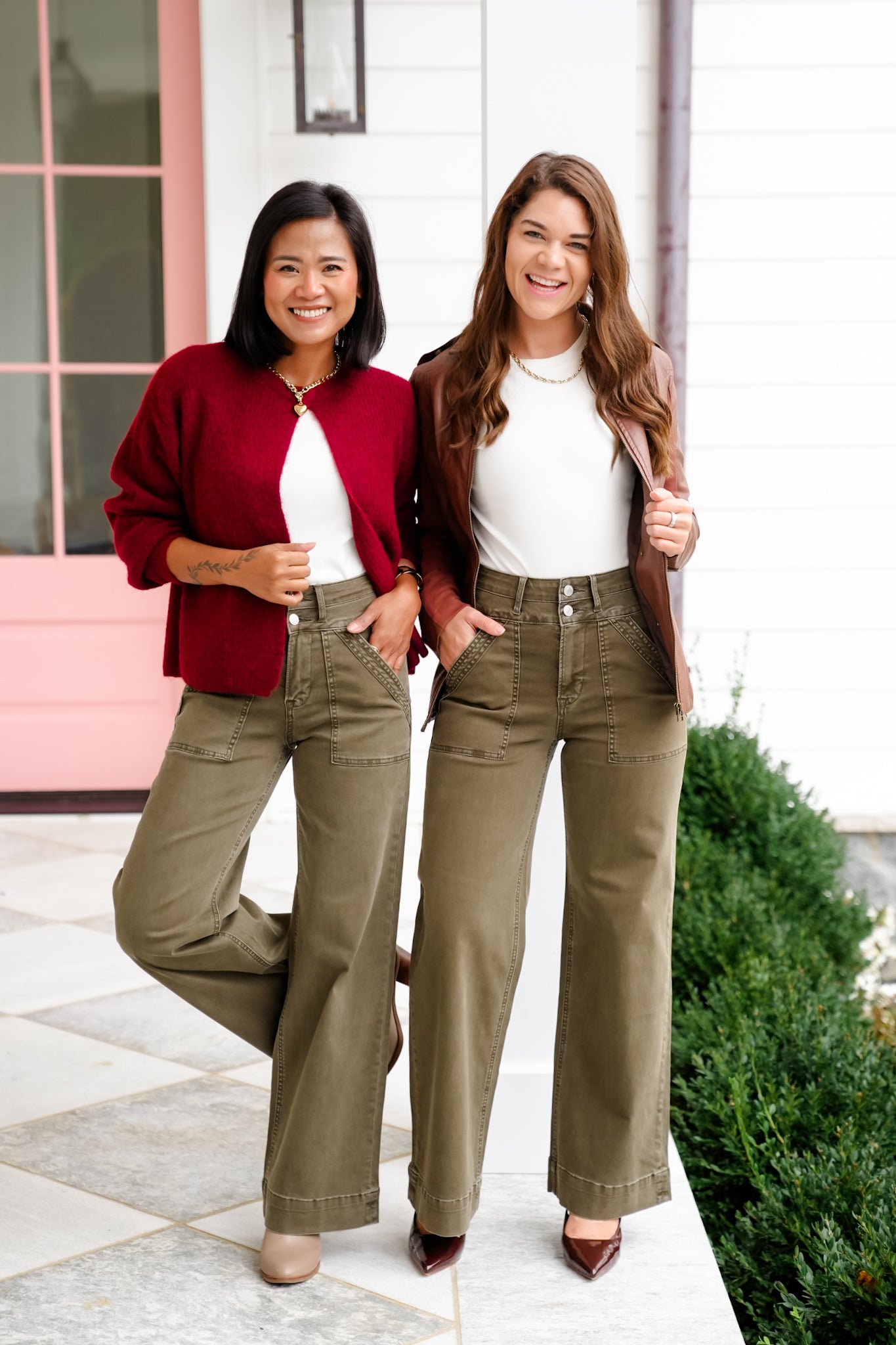 Mica High Rise Green Double Waistband Wide Leg Jeans