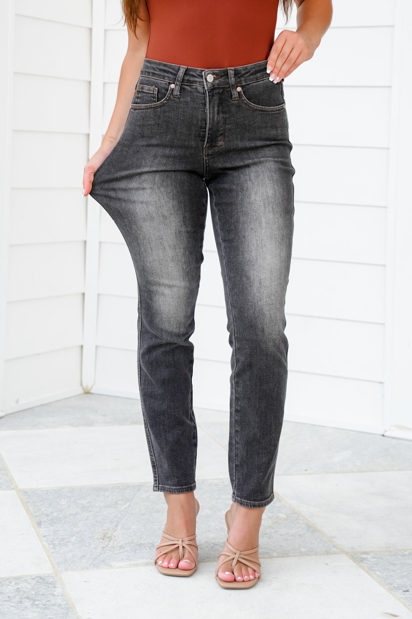 Judy Blue Shades of Black Mid Rise Black Tummy Control Slim Leg Jeans
