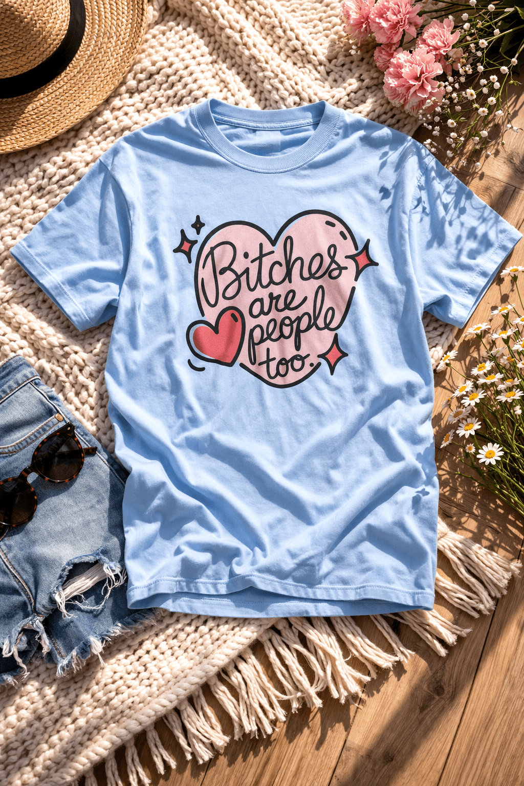 Plus/Reg Short Sleeve "Bitches Are People Too" Graphic Tee - Freckled Poppy