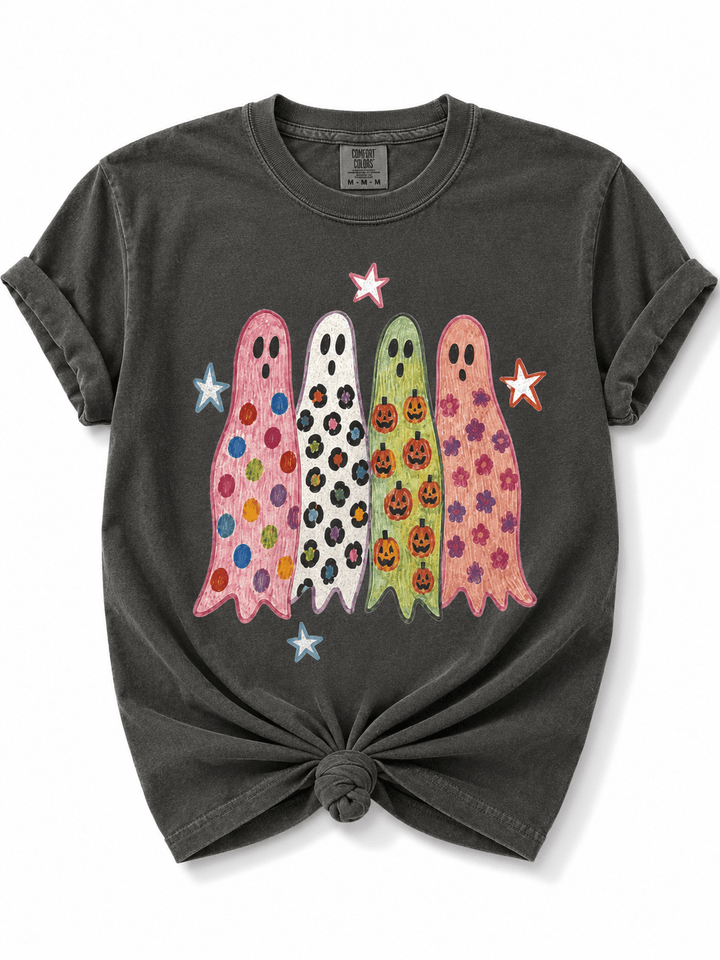 Plus/Reg Short Sleeve Whimsical Ghosts Halloween Graphic Tee - Freckled Poppy