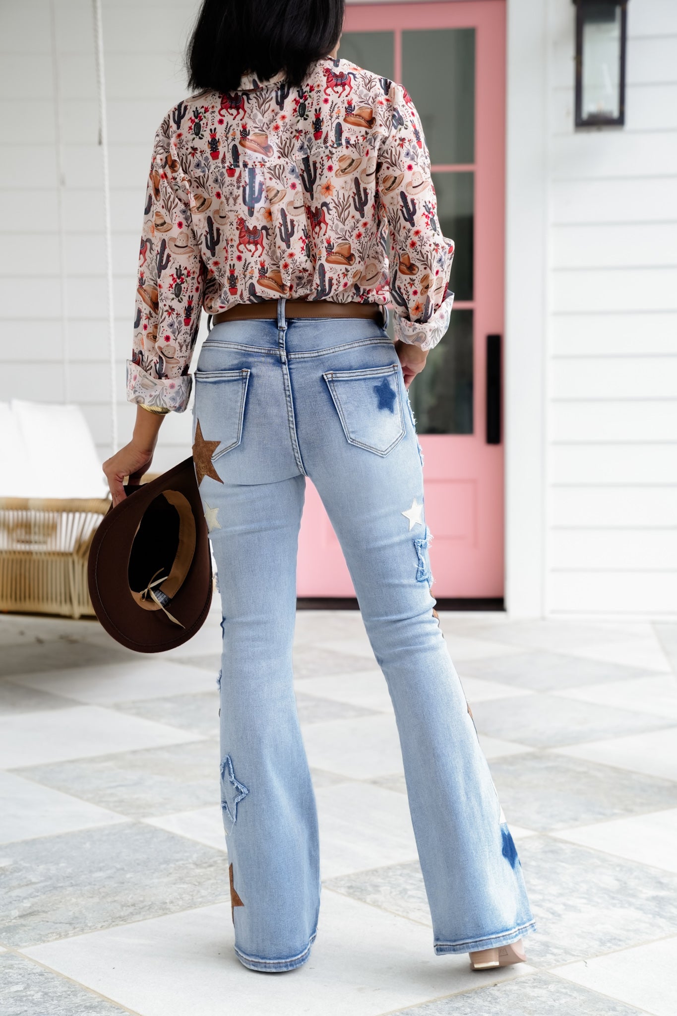 Mineral Wash Denim Jeans with Star Detail