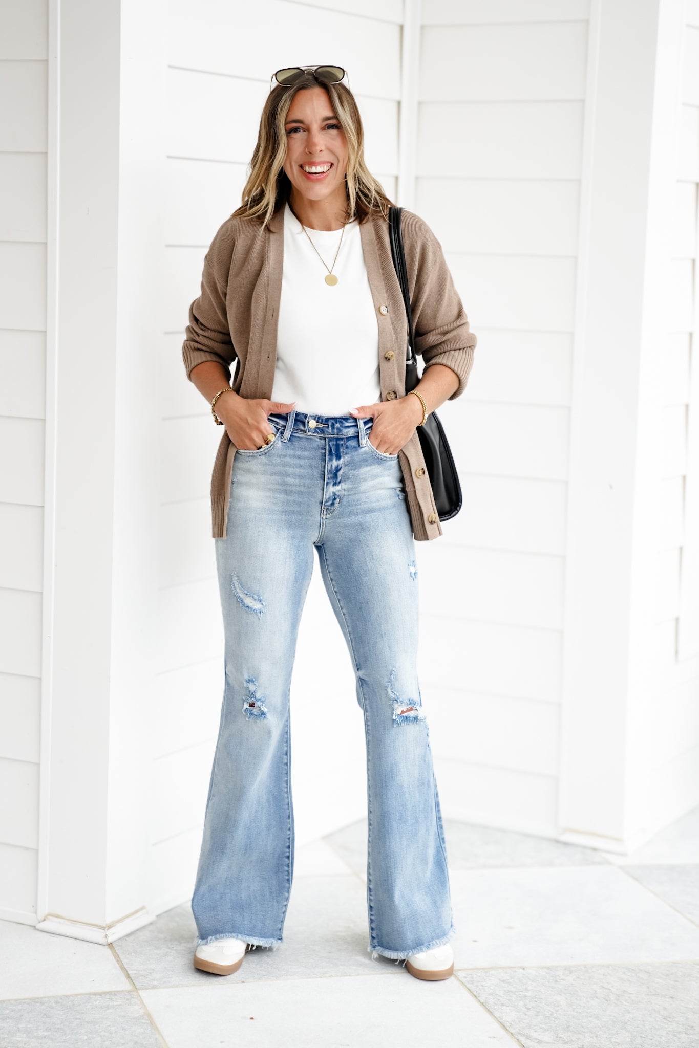 Judy Blue High Rise Light Wash Distressed Flare Jeans with Shield Pockets
