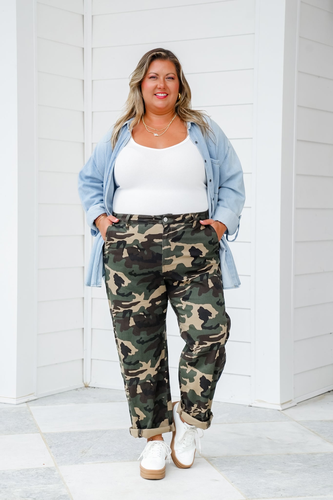 Risen High Rise Camo Ankle Barrel Pants with Double Cuff