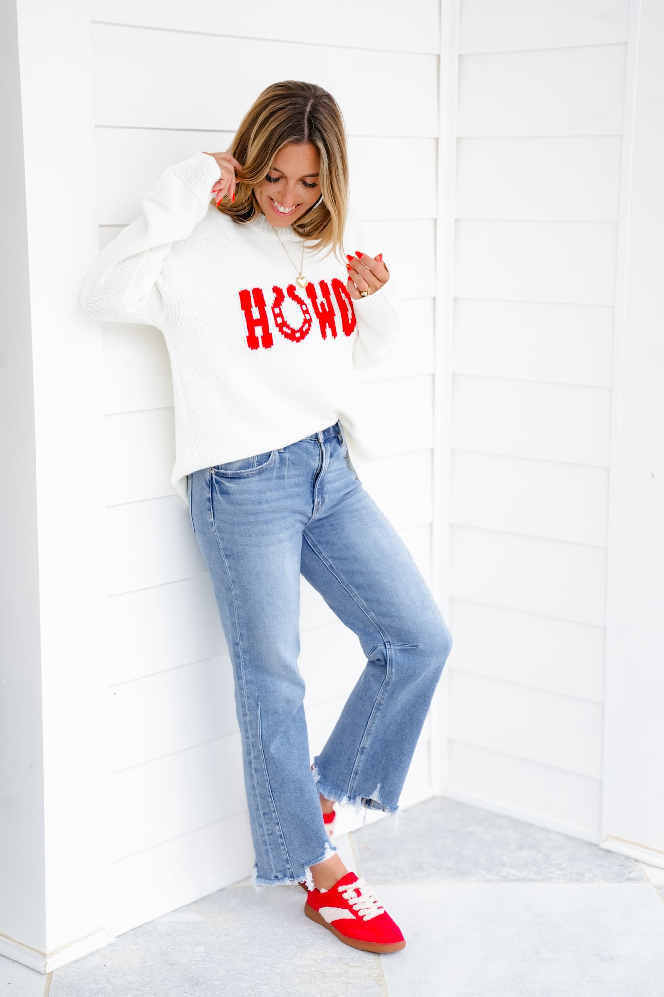 Risen High Rise Medium Wash Crop Straight Leg Jeans with Step Hem