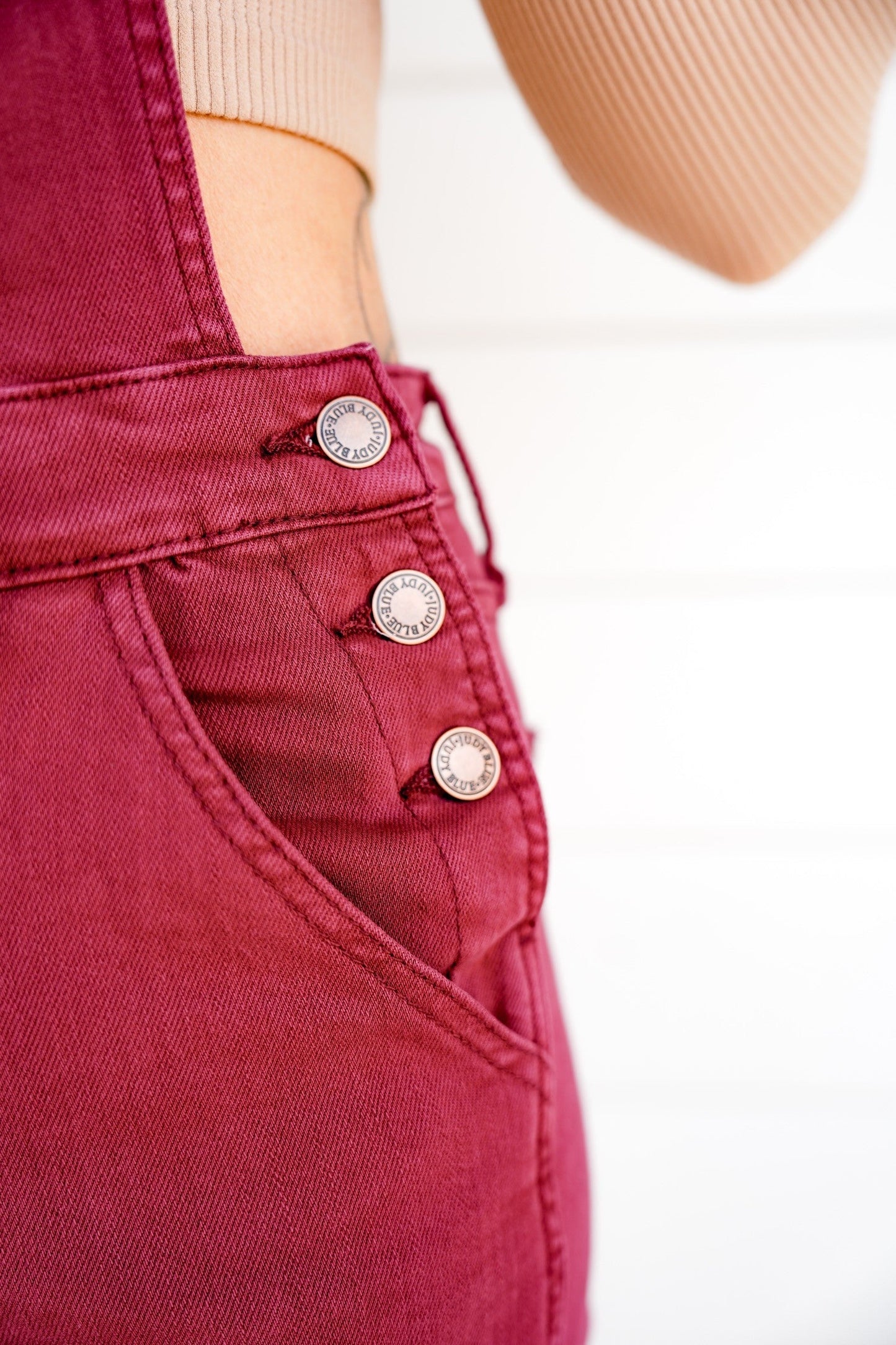 Judy Blue High Rise Maroon Garment Dyed Double Cuffed Boyfriend Overalls
