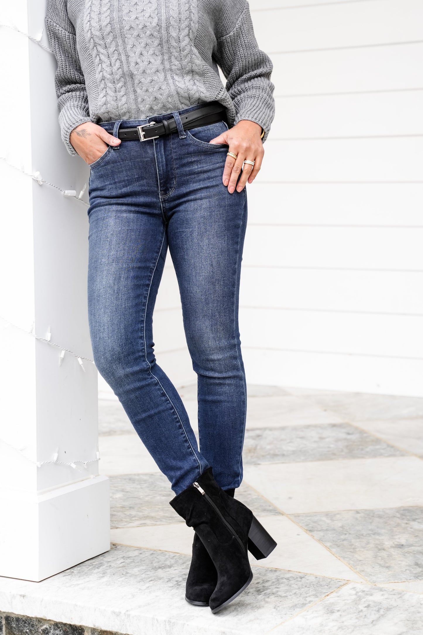 Judy Blue Mid Rise Dark Wash Thermal Skinny Jeans