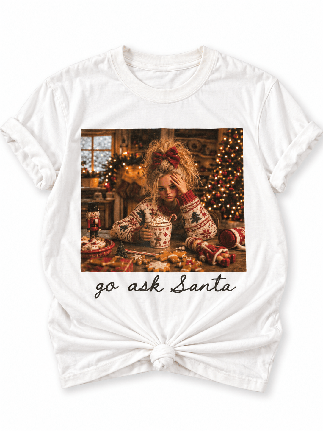 Plus/Reg Short Sleeve "Go Ask Santa" Christmas Graphic Tee - Freckled Poppy