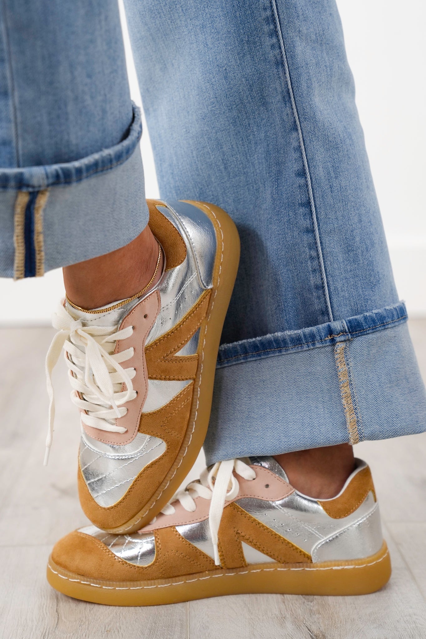 MIA Retro Inspired Low Top Sneaker with Suede and Metallic Paneling