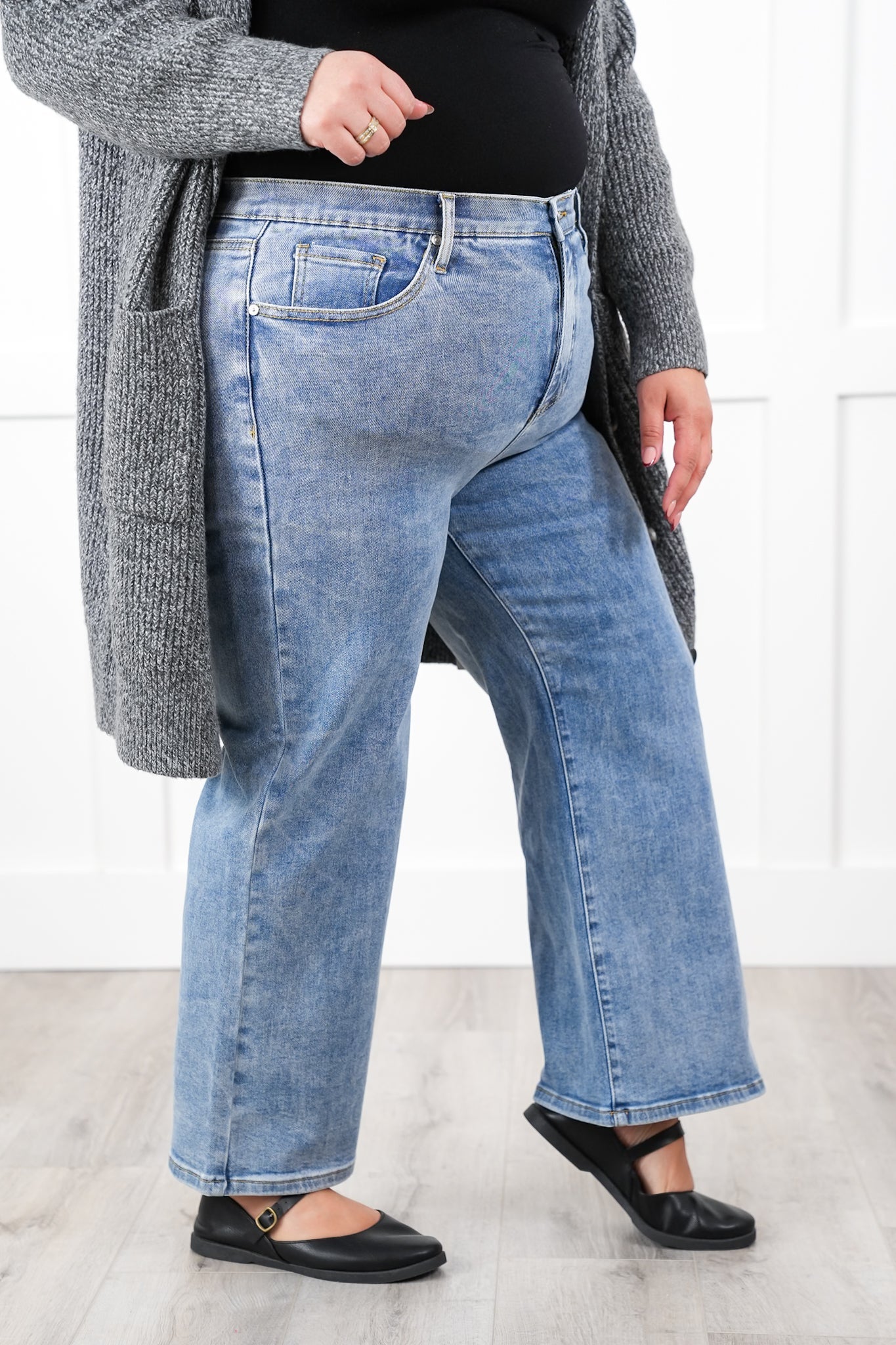 Special A High Rise Light Wash Cropped Wide Leg Jeans
