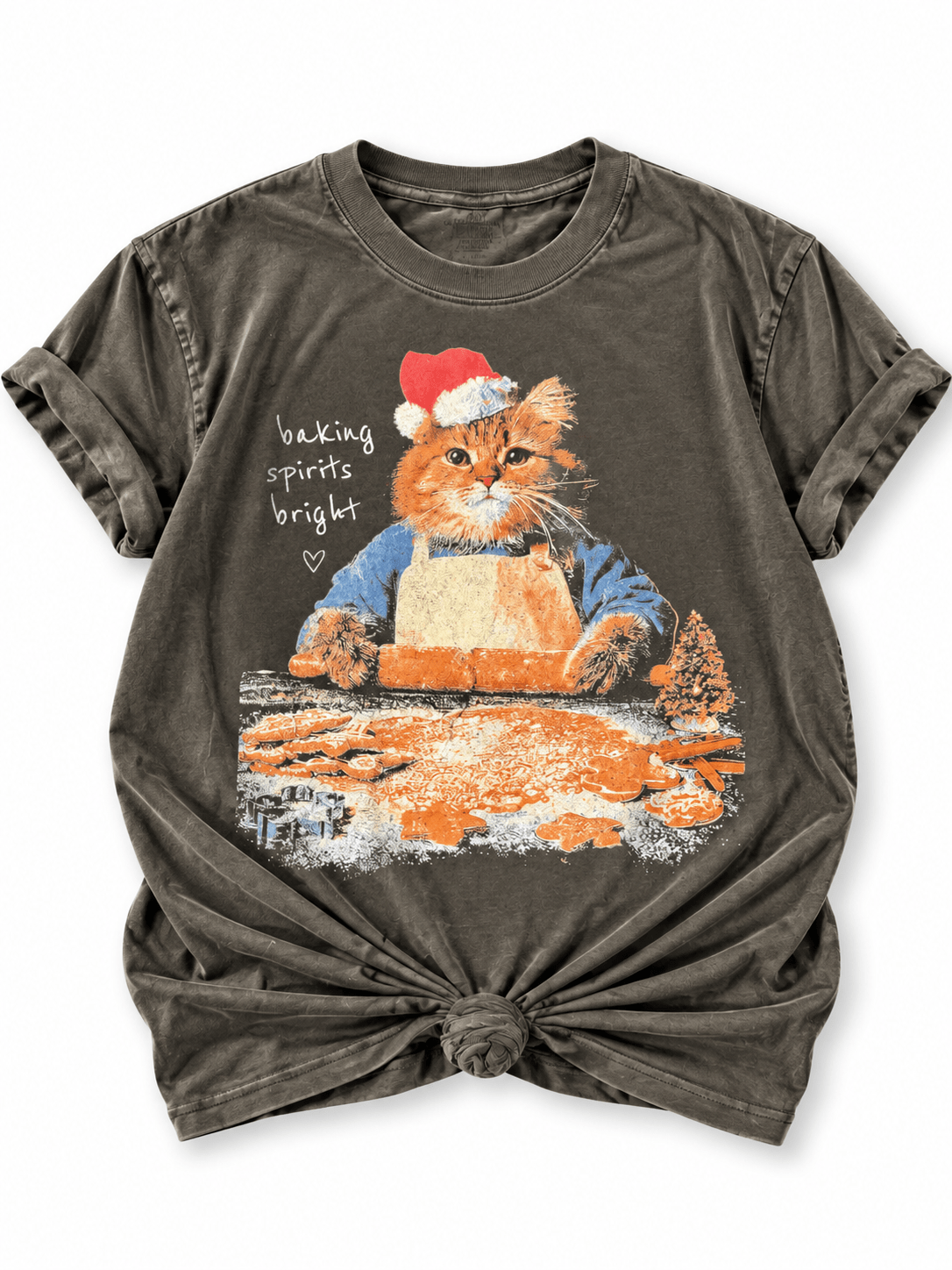 Plus/Reg Short Sleeve "Baking Spirits Bright" Cat Graphic Tee - Freckled Poppy