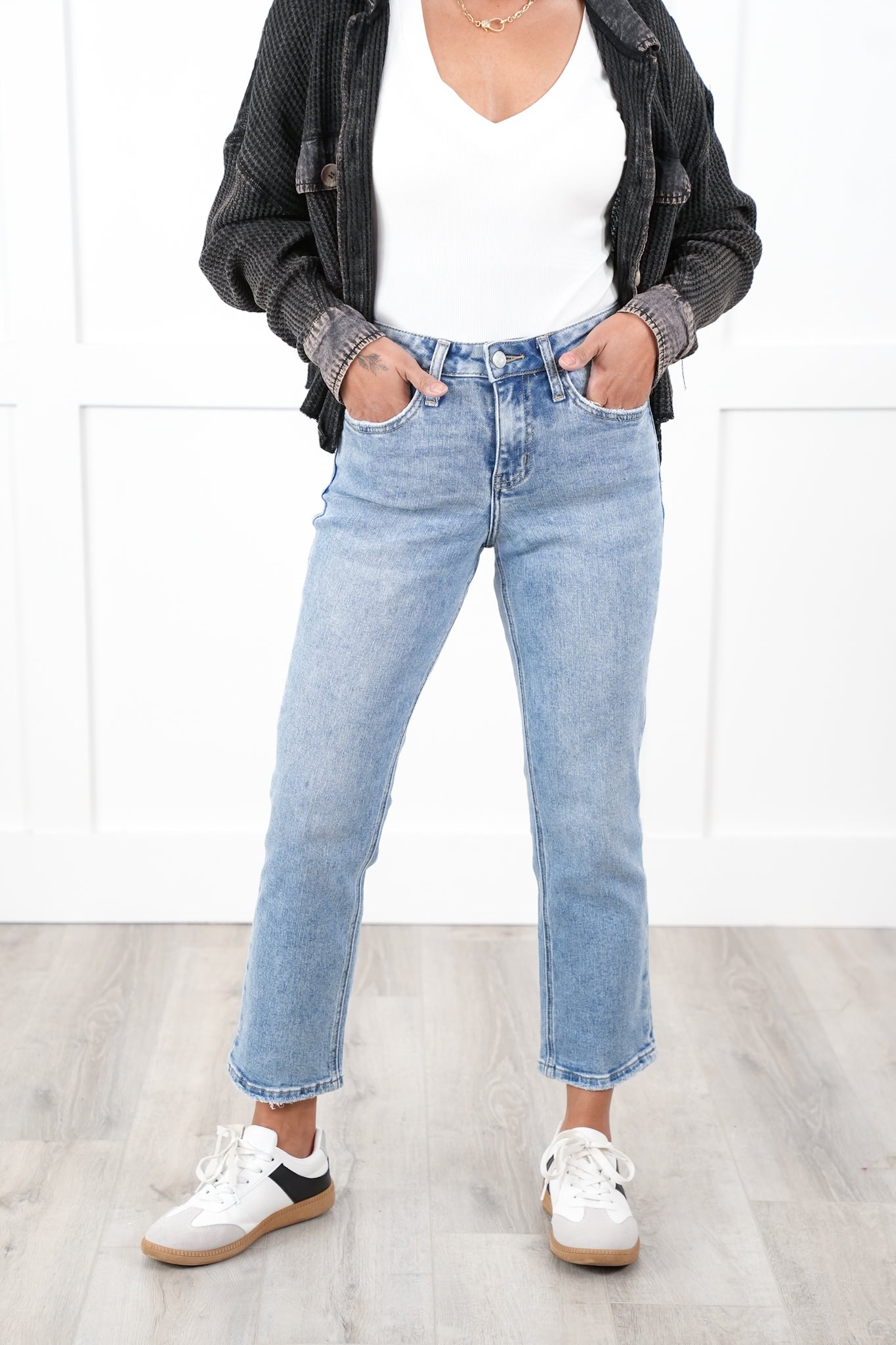 Lovervet High Rise Light Wash Cropped Straight Leg Jeans