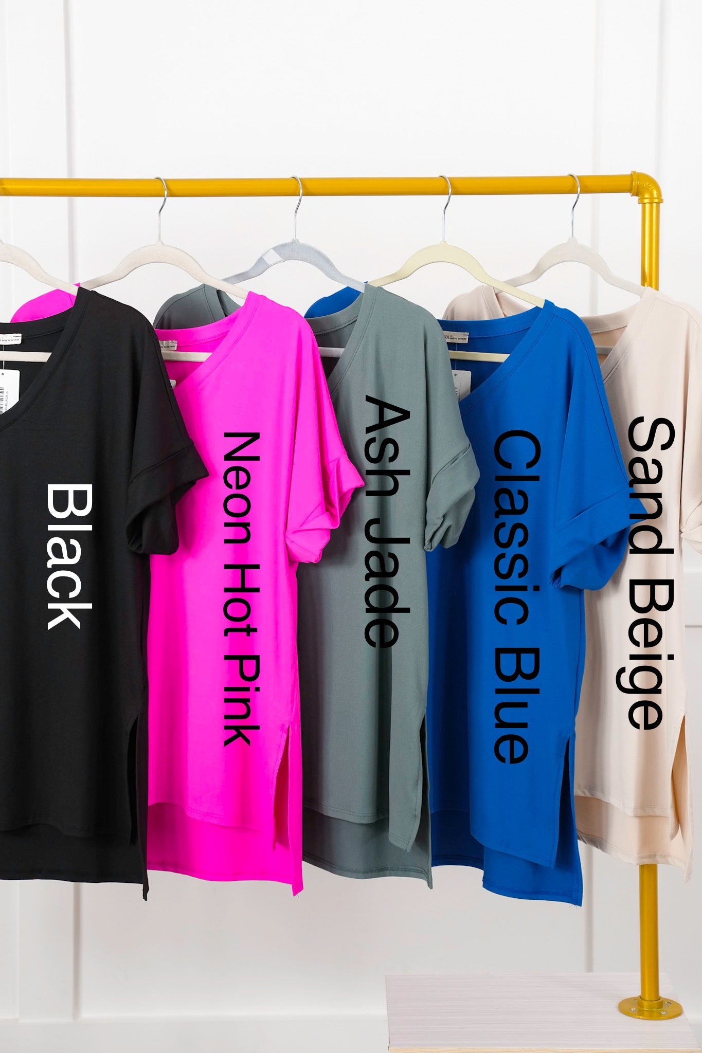 Door Buster! Zenana Rolled Short Sleeve V-Neck Top with Side Slit High-Low Hem