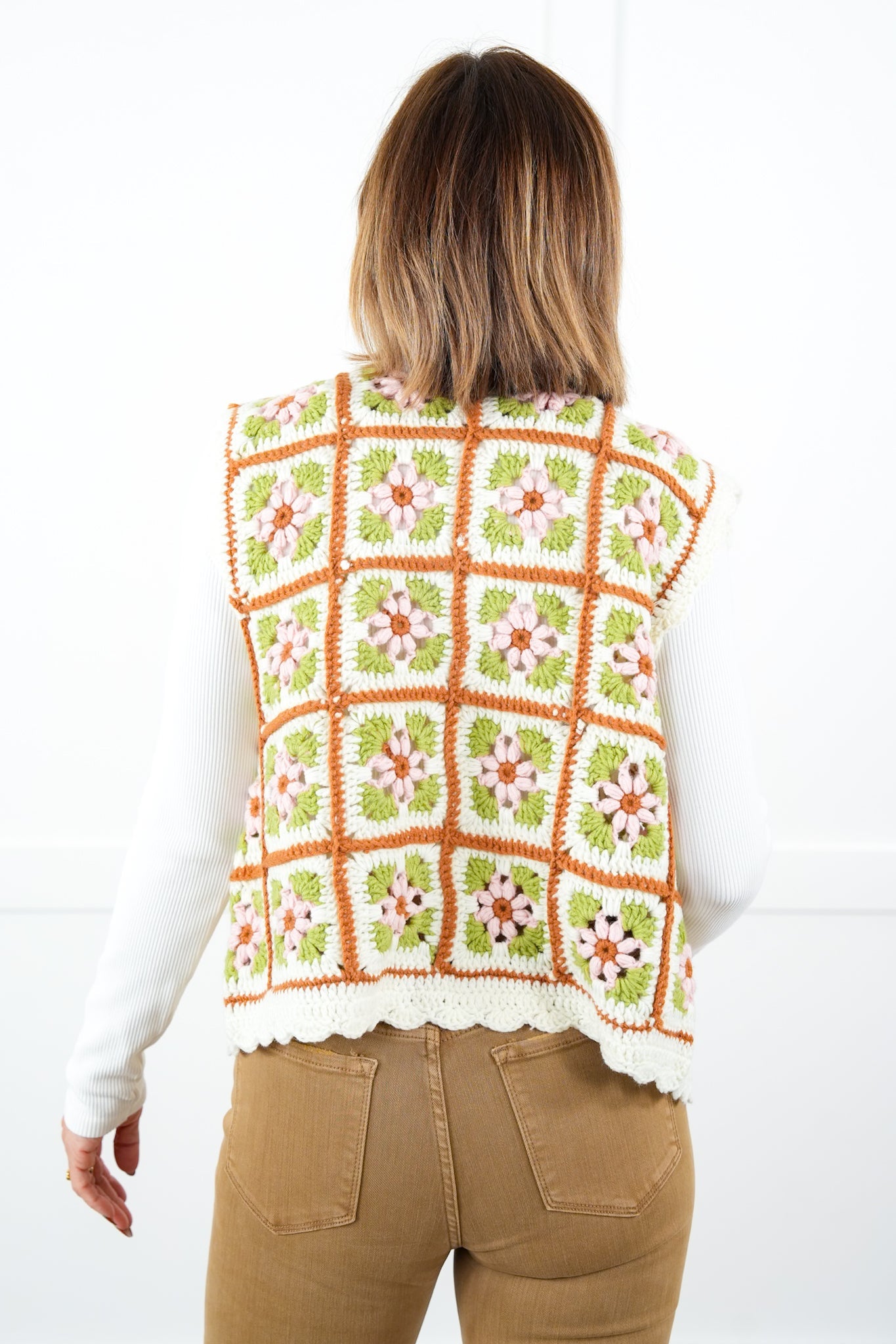 Granny Square Crocheted Button Down Vest