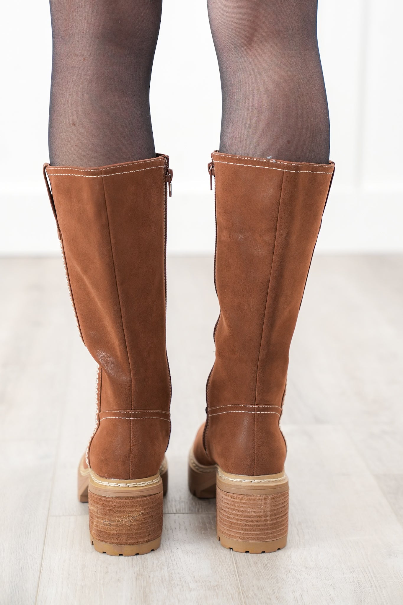 MIA Chunky Heel Boot with Contrast Stitch Detailing