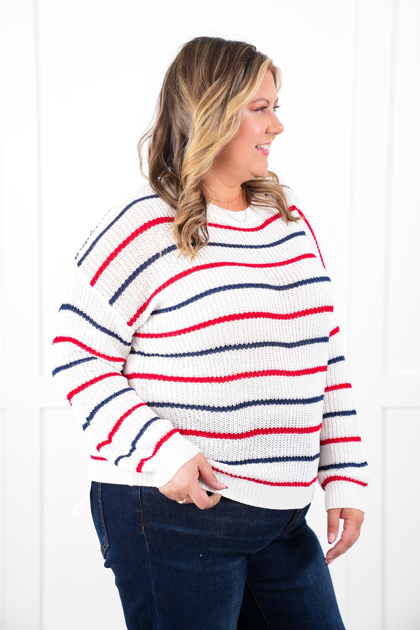 Stripe Long Sleeve Pullover Sweater Top