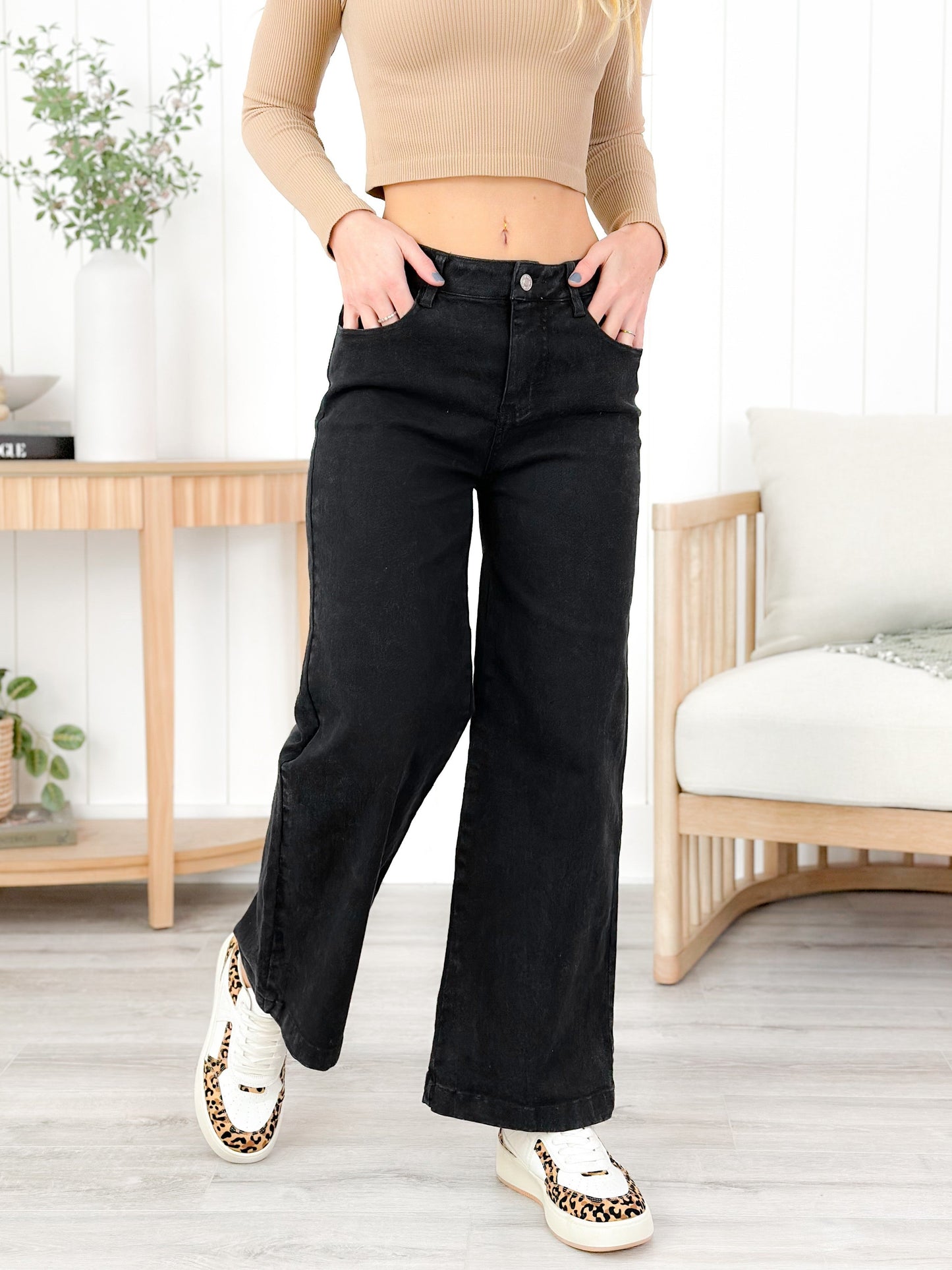 Plus/Reg Mineral Wash High Waist Wide Leg (Multiple Colors)