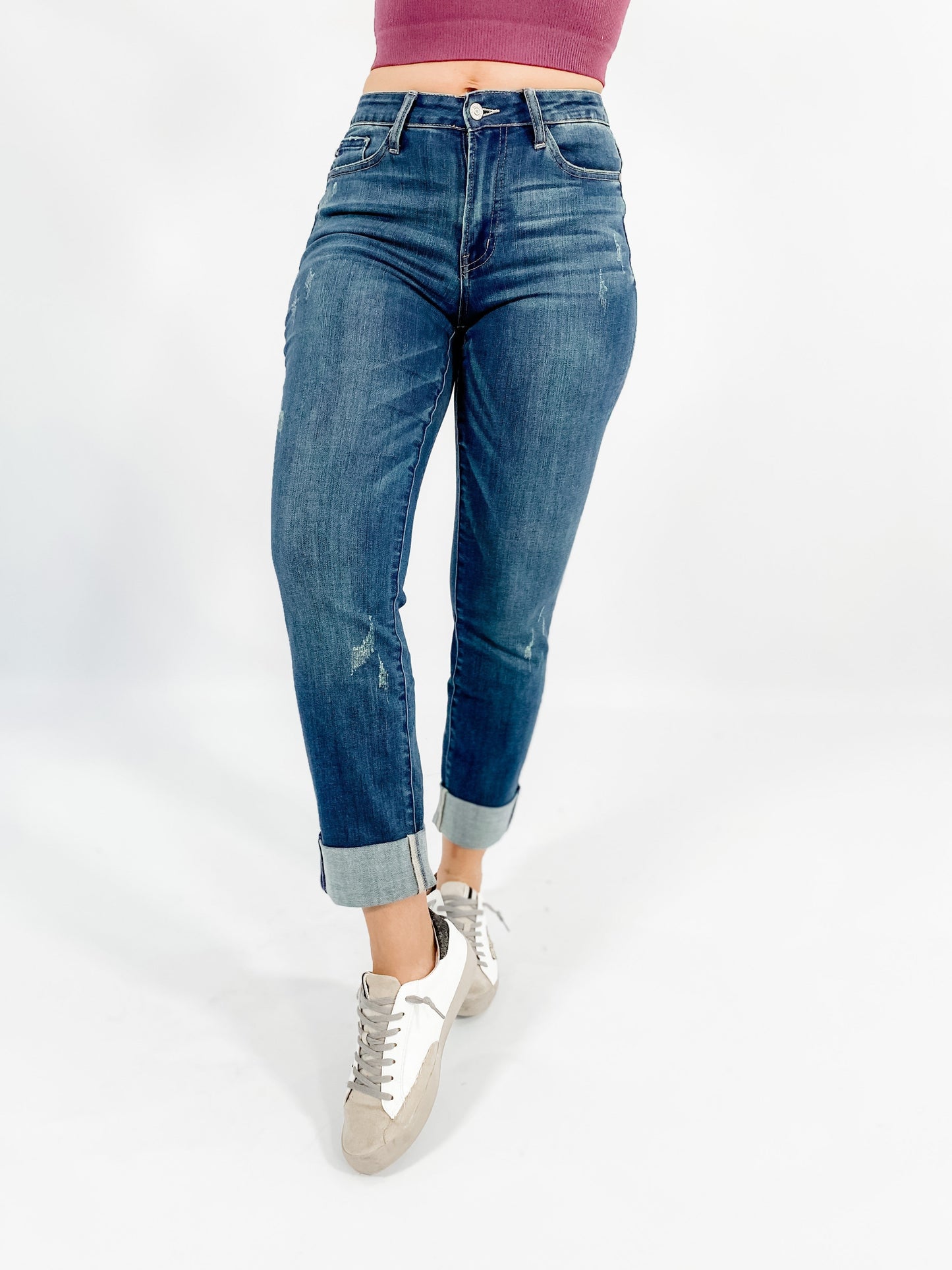 Judy Blue midrise double cuff long boyfriend