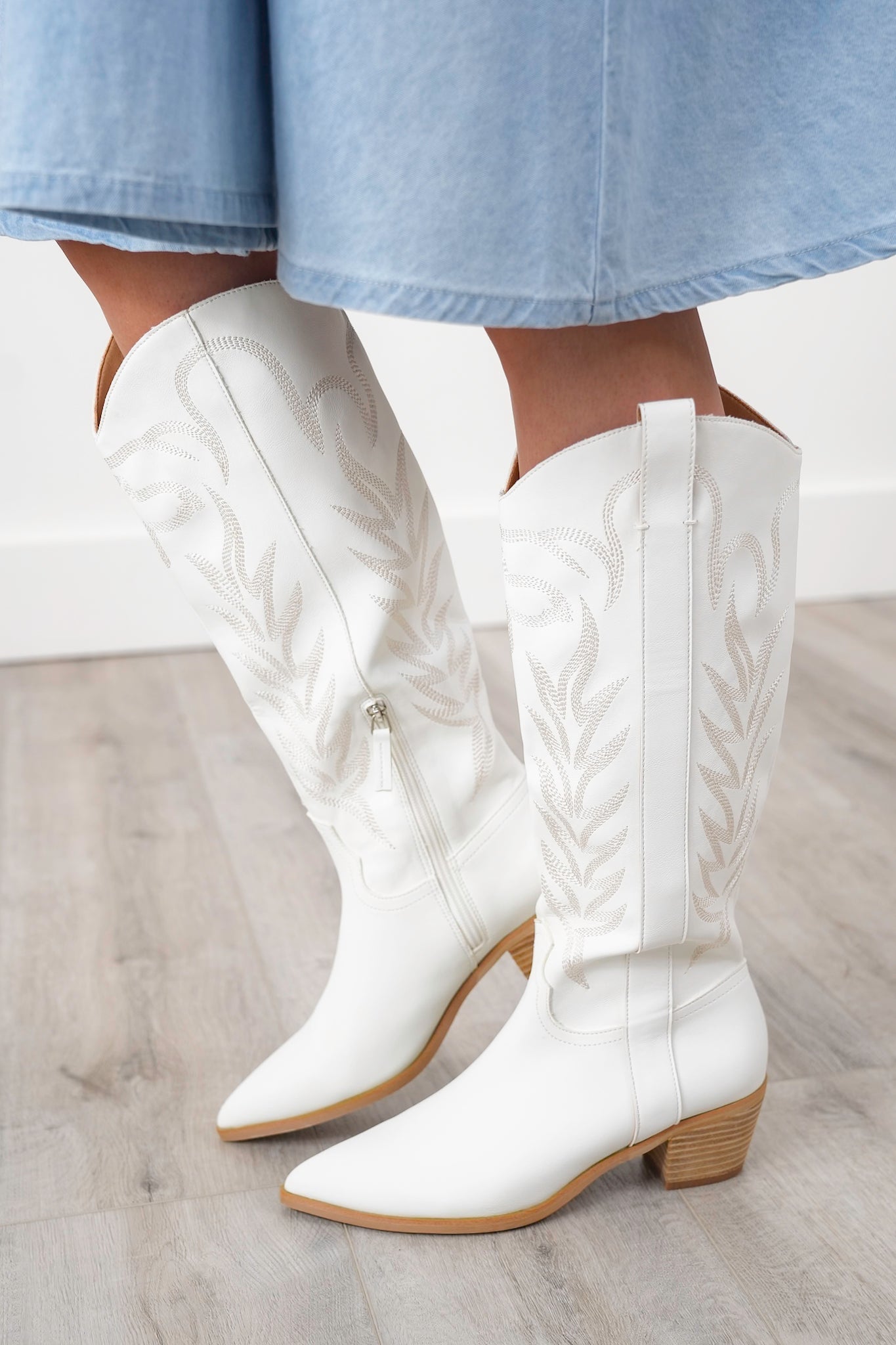 High Western Embroidered Block Heel Boots