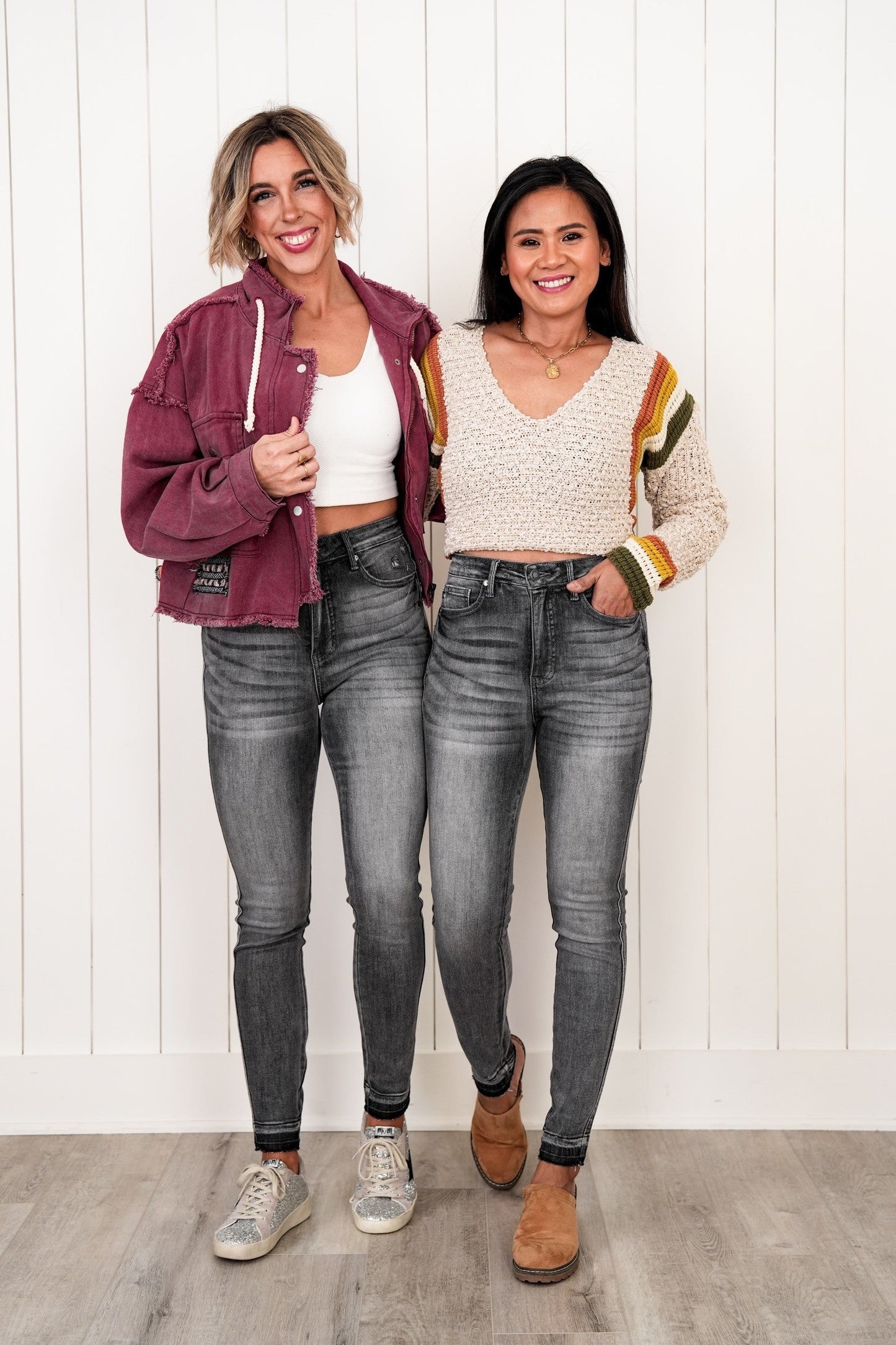 Judy Blue 50 Shades of Grey High Rise Grey Wash Tummy Control Skinny Jeans With Release Hem