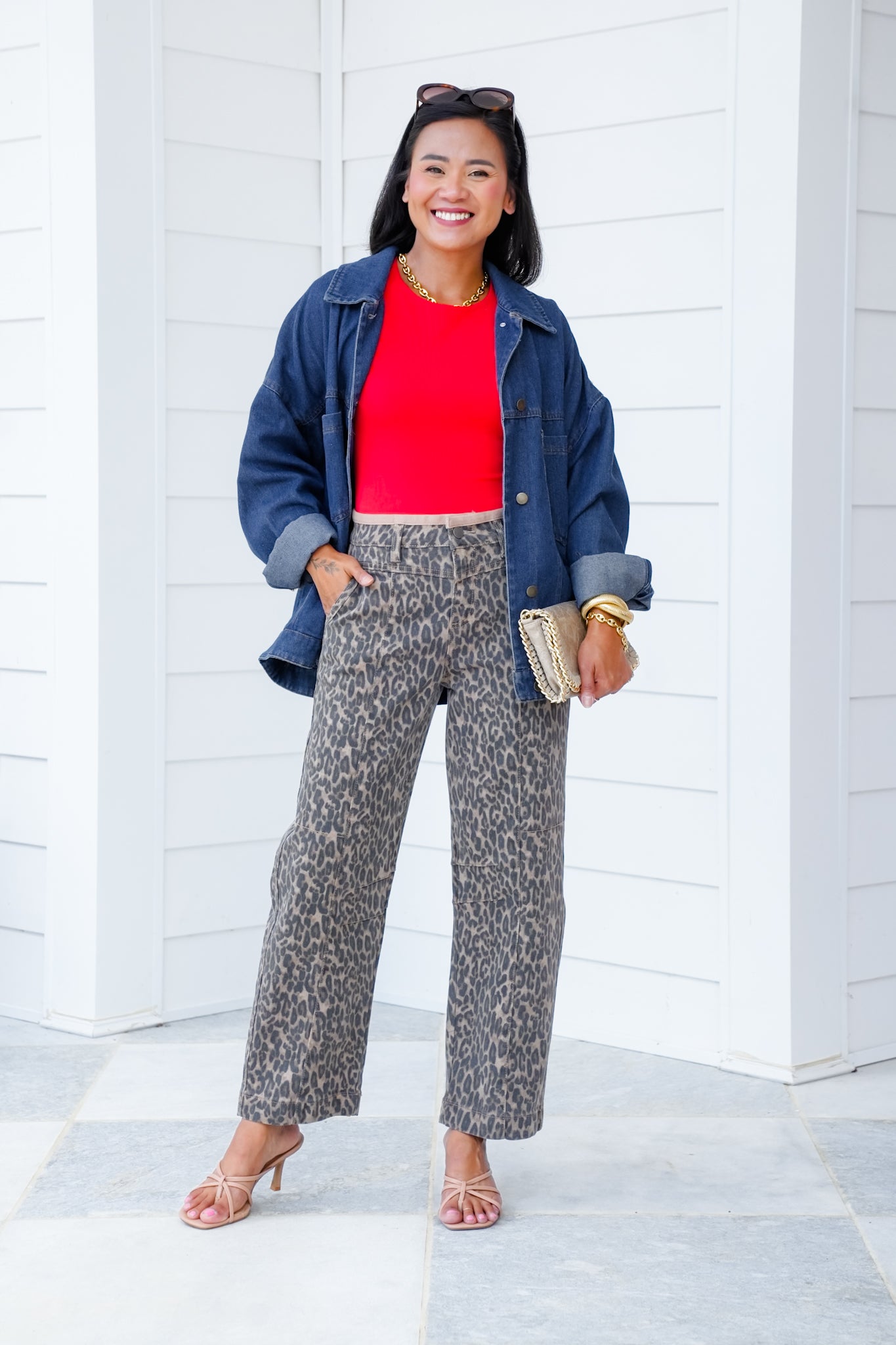 Risen Mid-Rise Cropped Relaxed Leopard Jeans