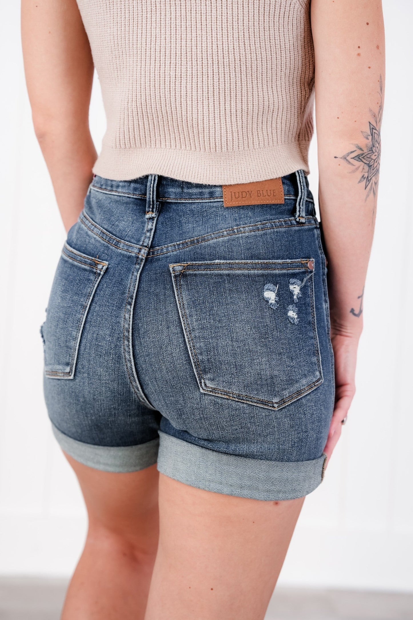 Judy Blue Under Control Dark Wash Tummy Control Vintage Cuffed Shorts