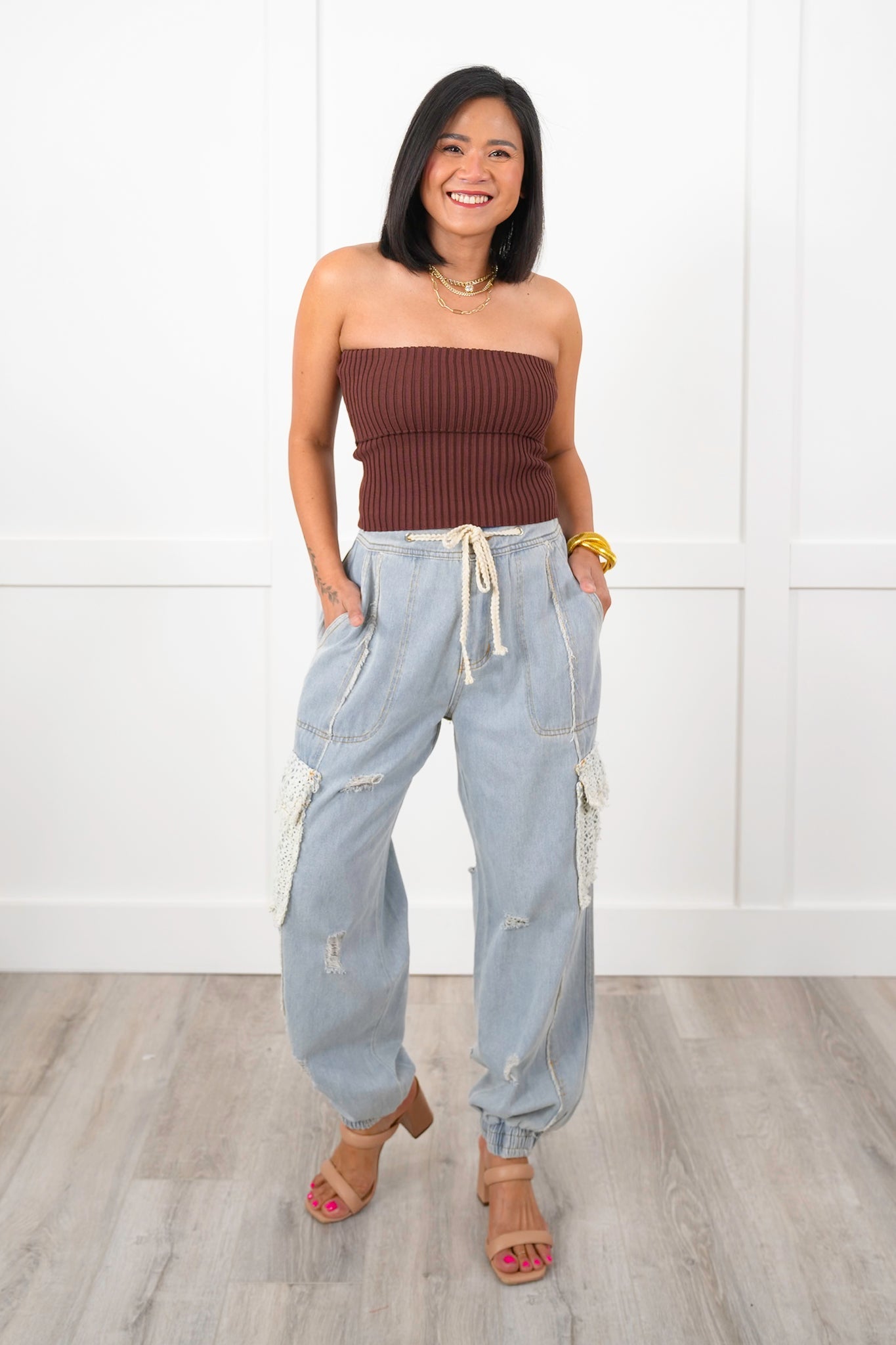 Sleeveless Ribbed Fold Over Tube Top