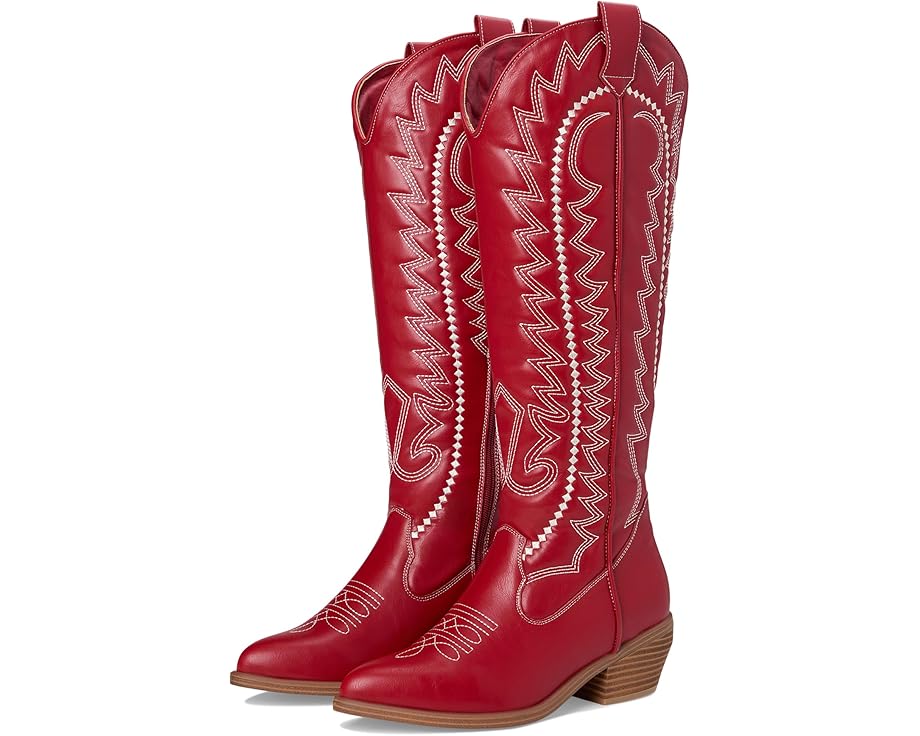 MIA Tall Red Western Cowboy Boots with Embroidered Stitching