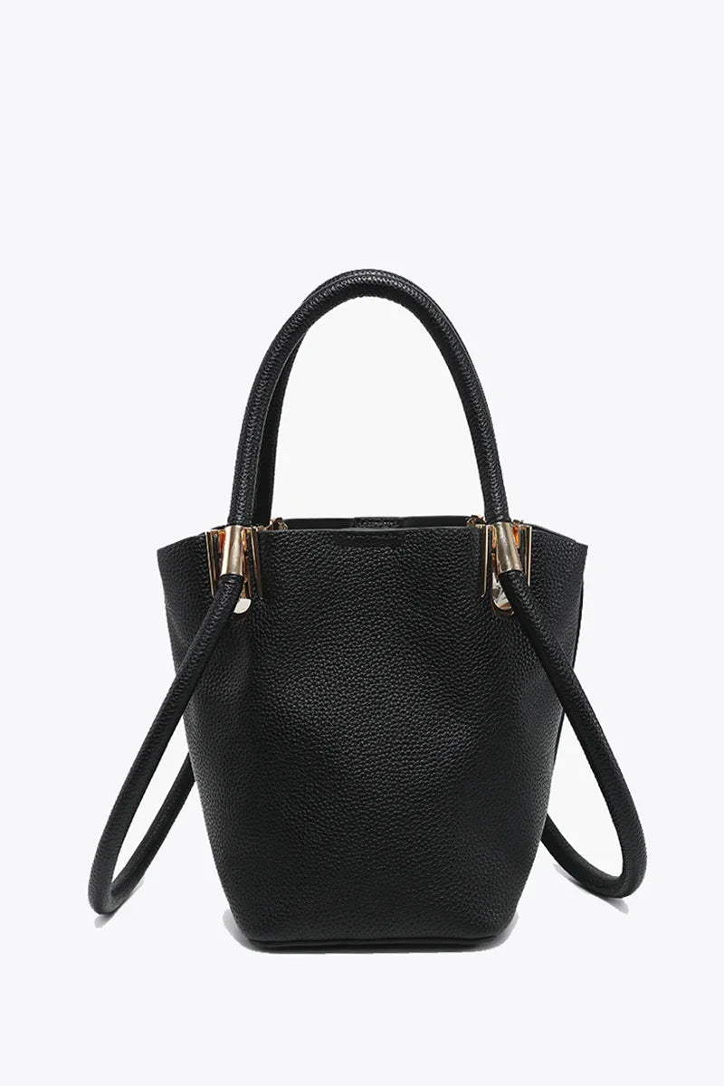 Black Vegan Leather Bucket Bag