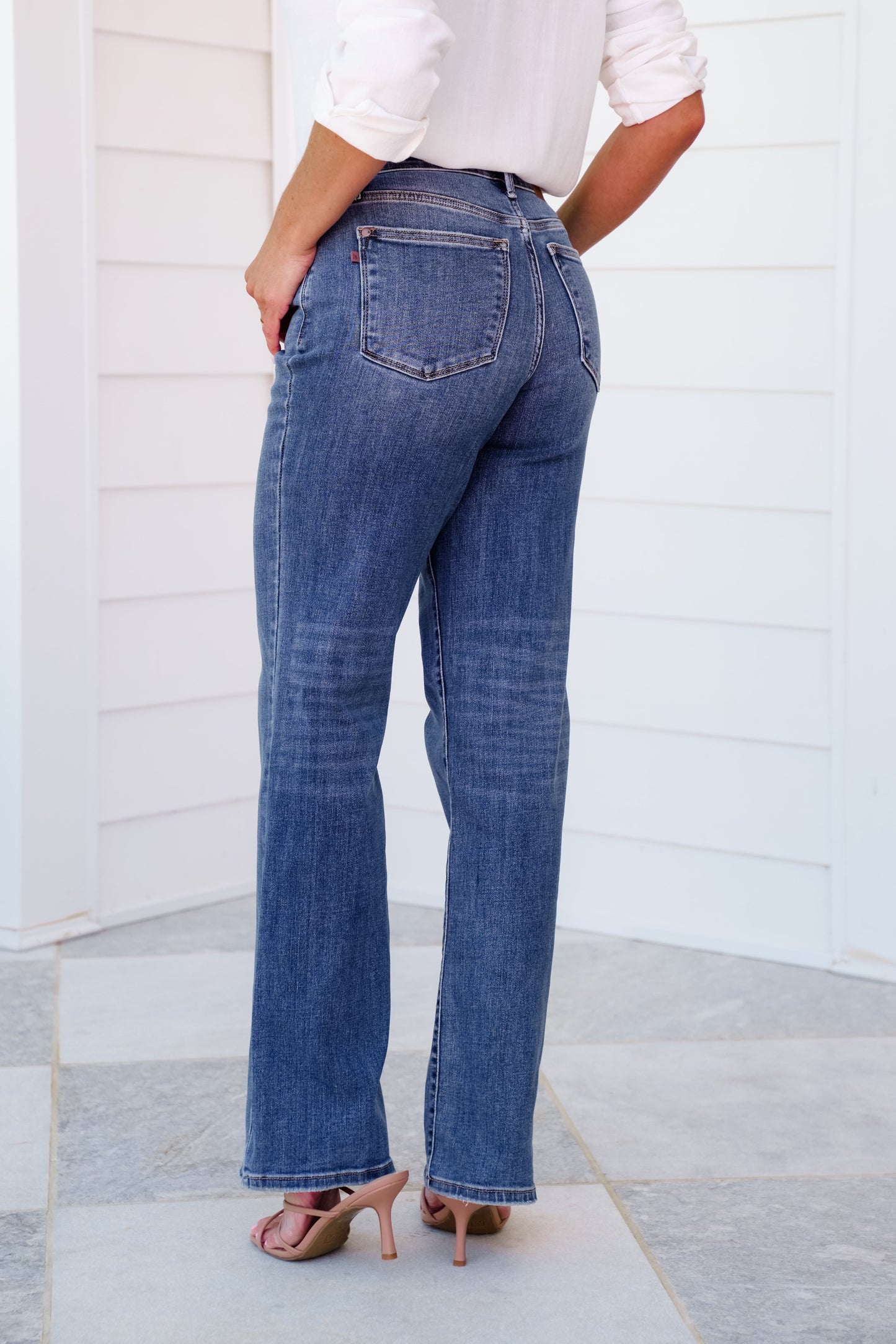 Judy Blue High Rise Dark Vintage Wash V Front Waistband 90'S Straight Leg Jeans