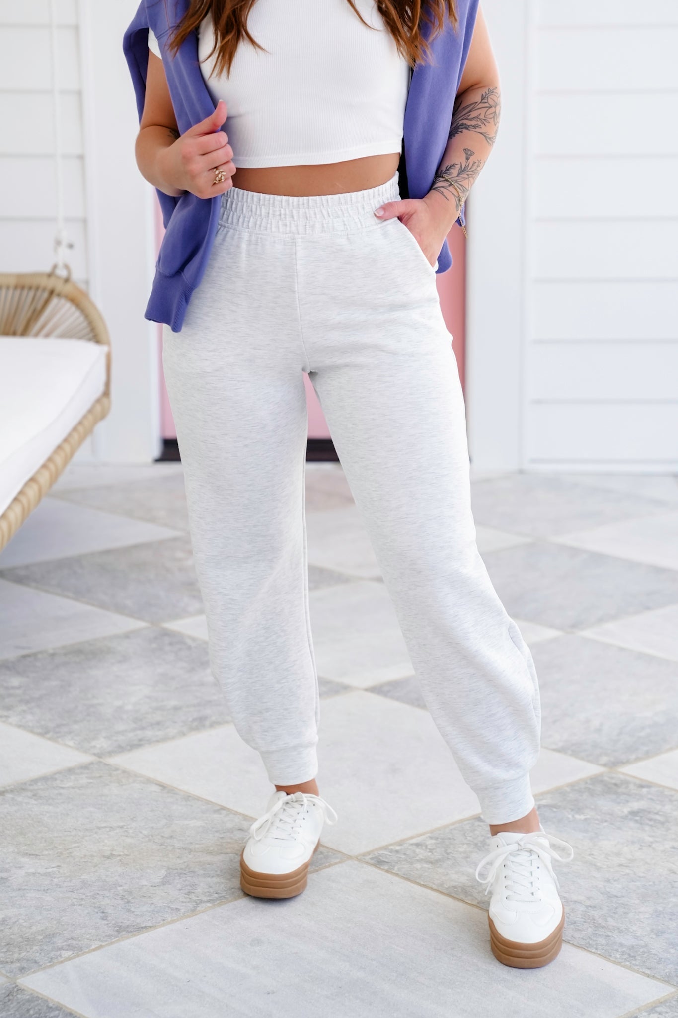 Plus/Reg Scuba Elastic Waistband Joggers With Pockets
