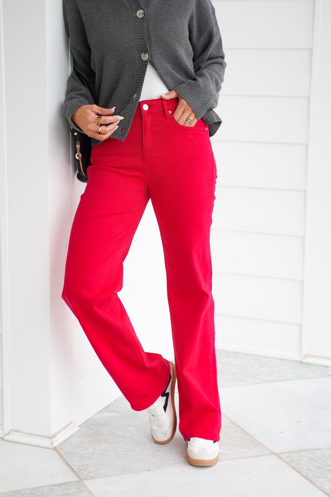 Mica High Rise Red Straight Leg Loose Fit Jeans