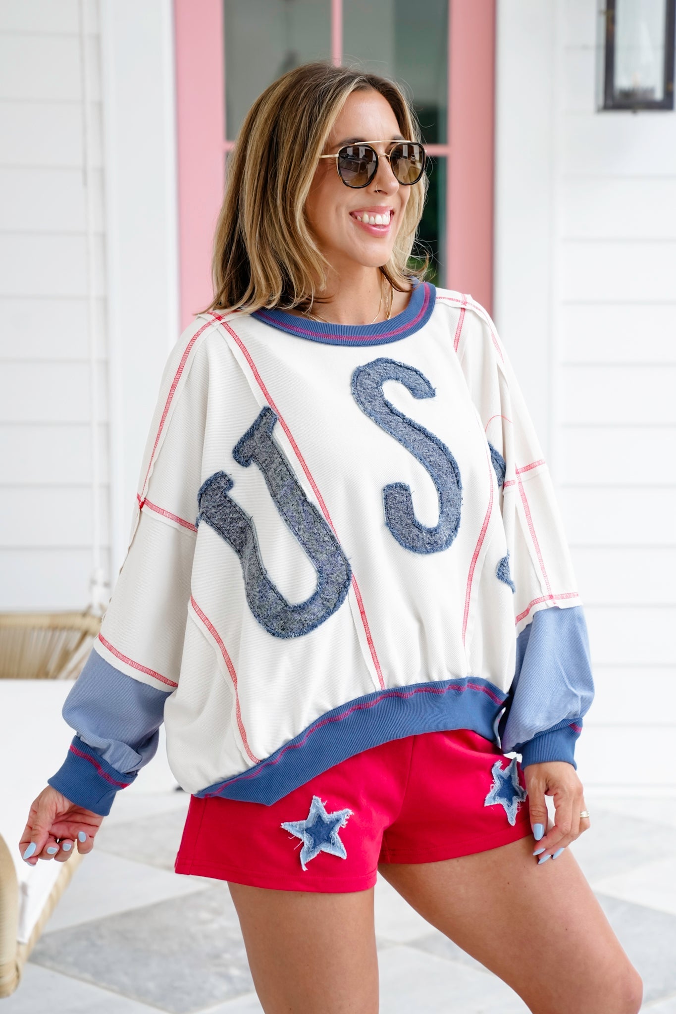 Long Sleeve "USA" Patchwork Detail