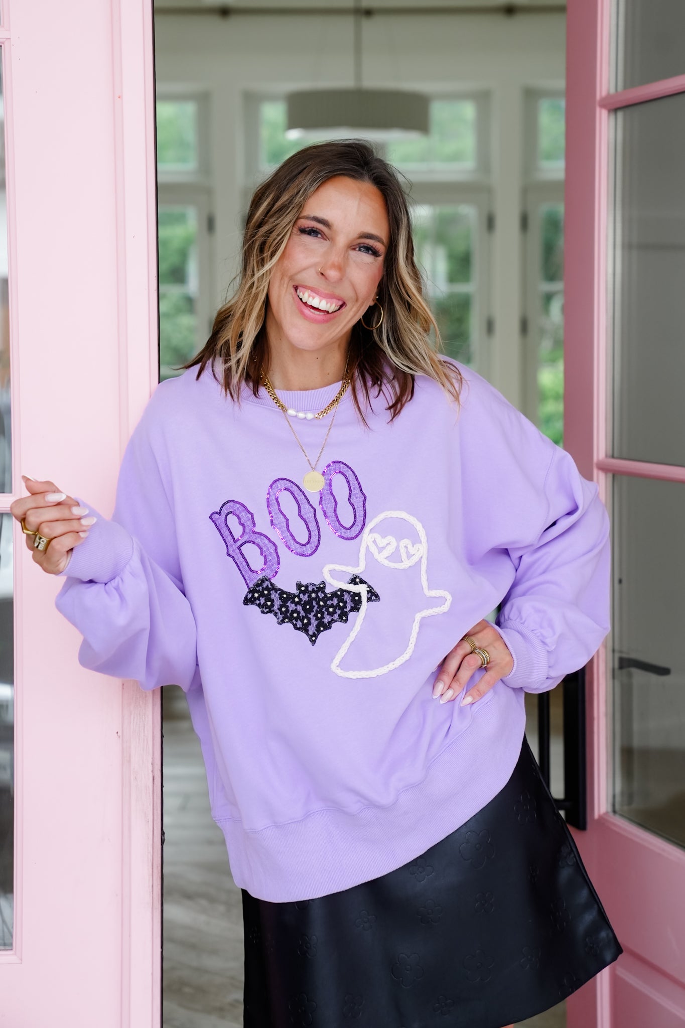 Long Sleeve "Boo" Ghost Sweatshirt with Bat Patch