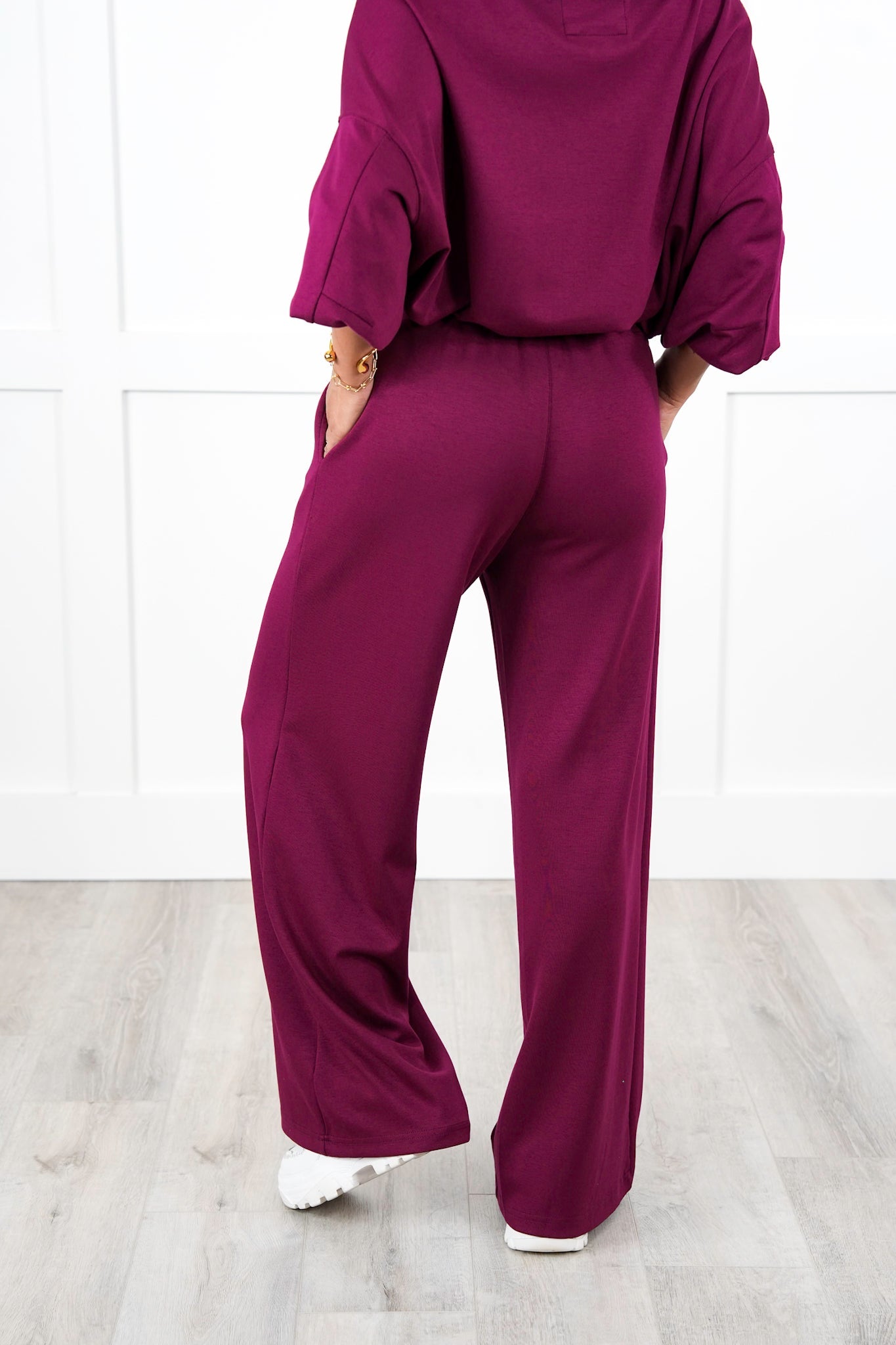 Plus/Reg Solid Soft Knit Elastic Waist Relaxed Pants with Side Pockets