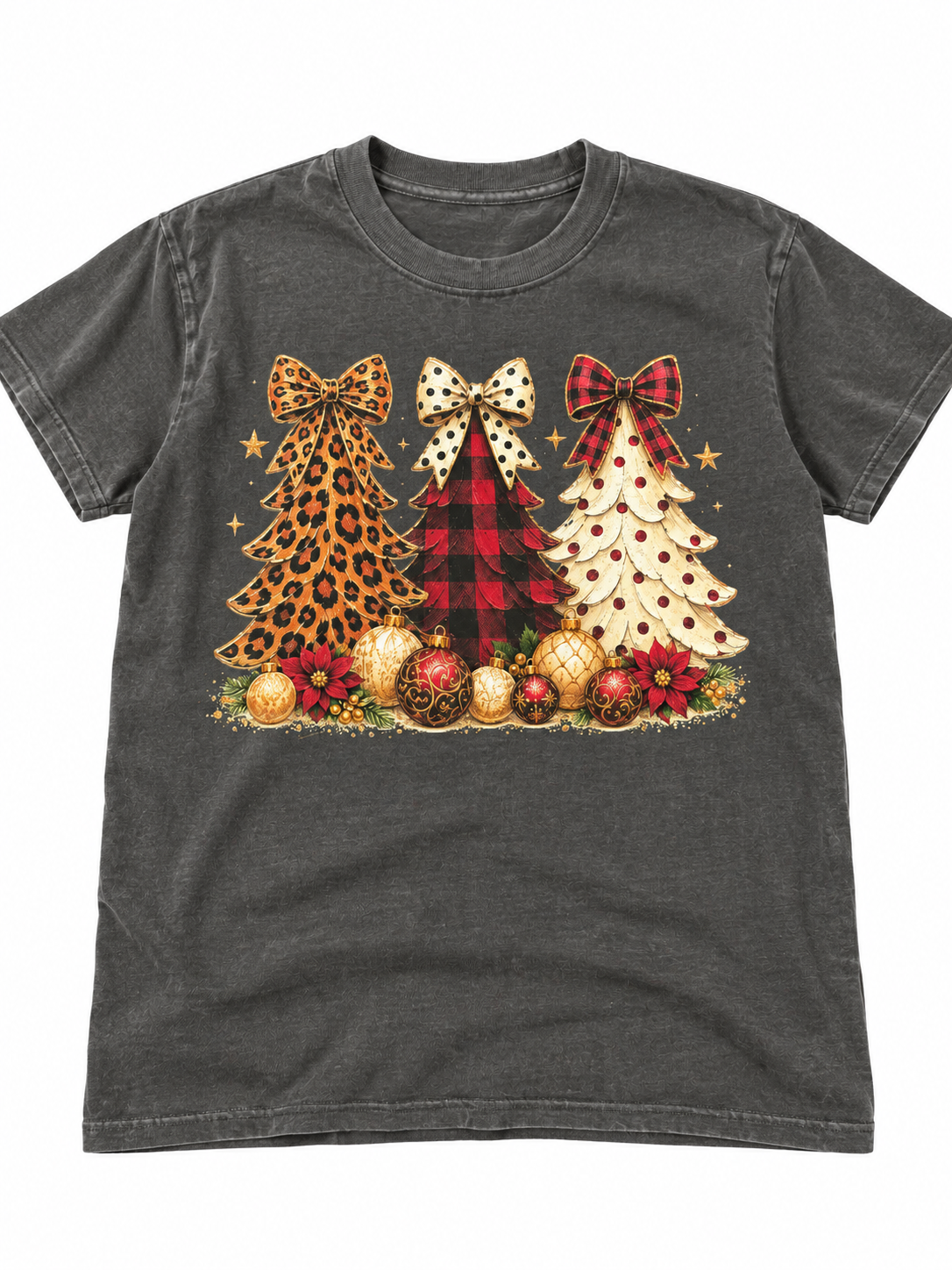 Plus/Reg Short Sleeve Coquette Christmas Trees Graphic Tee