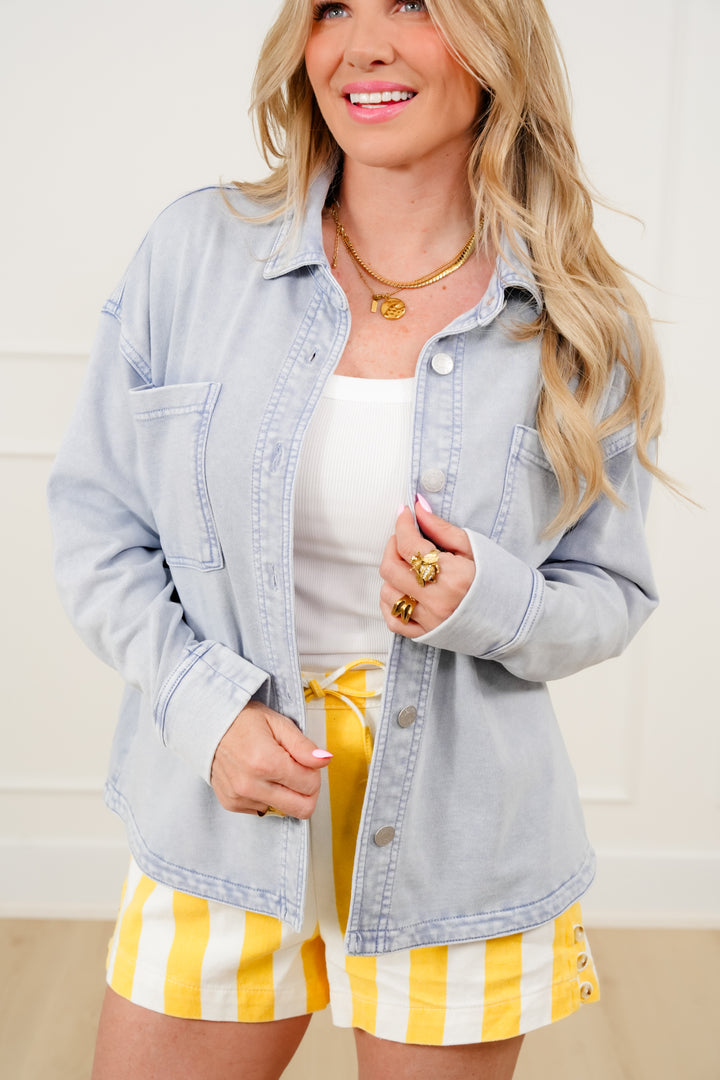 Light Wash Long Sleeve Button Down Shacket