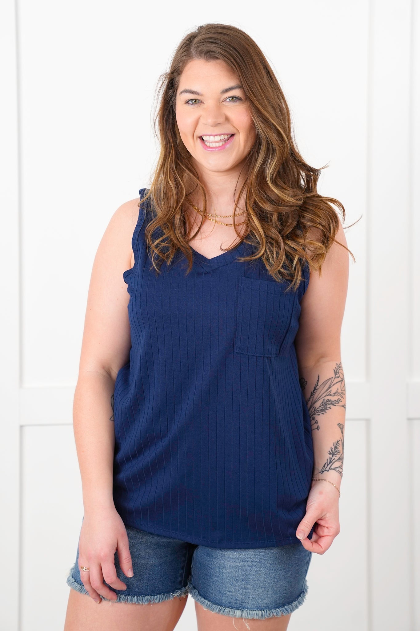 Door Buster! Plus/Reg Wide Ribbed V Neck Tank Top