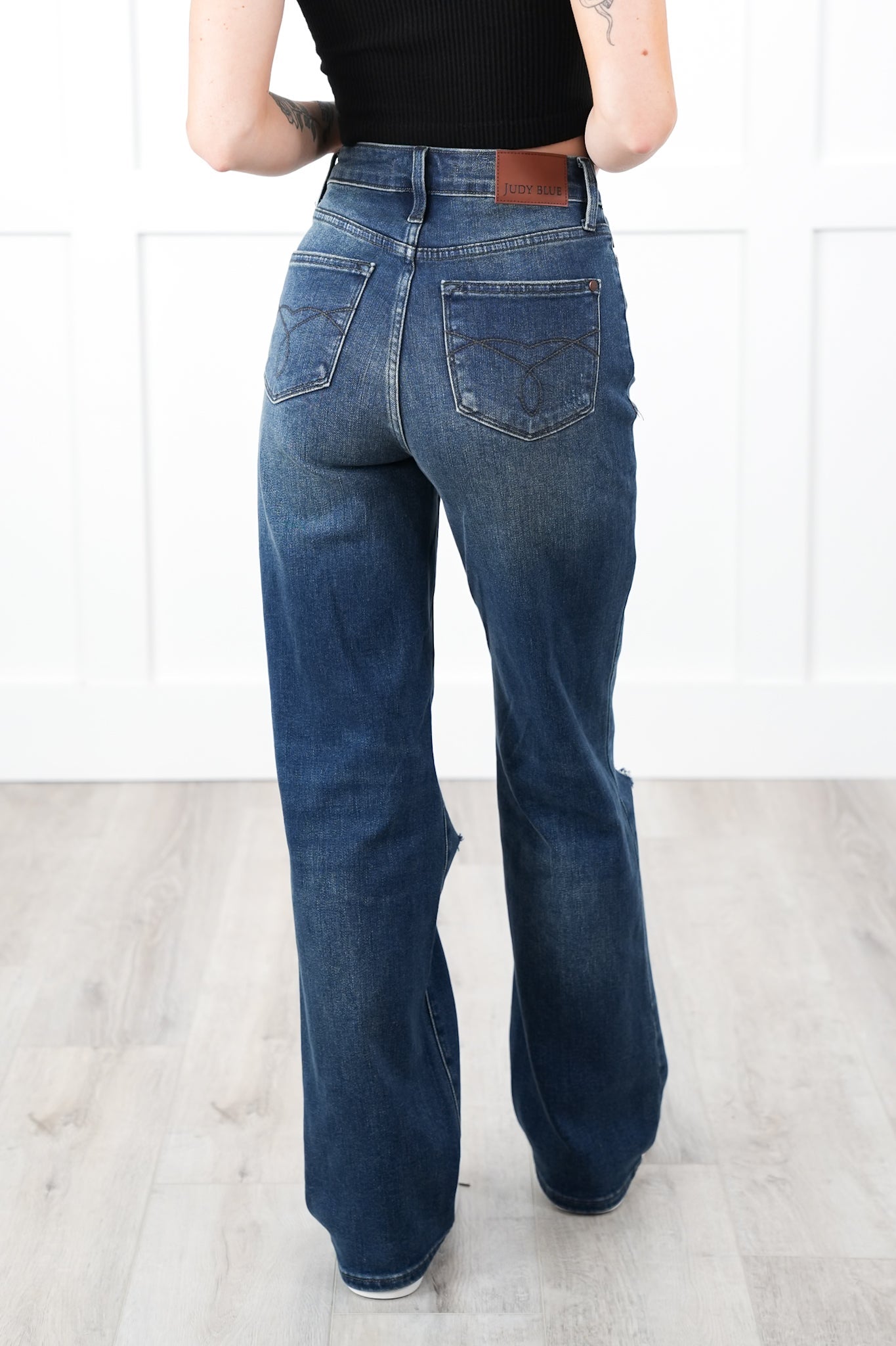 Judy Blue High Rise Dark Wash Ripped Knee Dad Jeans