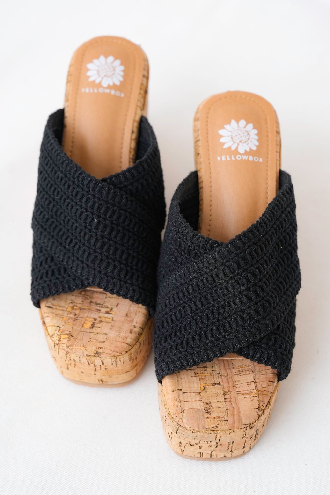 Yellow Box Woven Platform Wedge Sandals with Cork Heel
