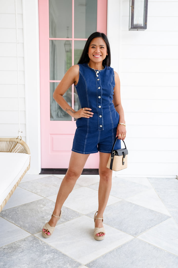 Sleeveless Button Up Romper with Side Pockets