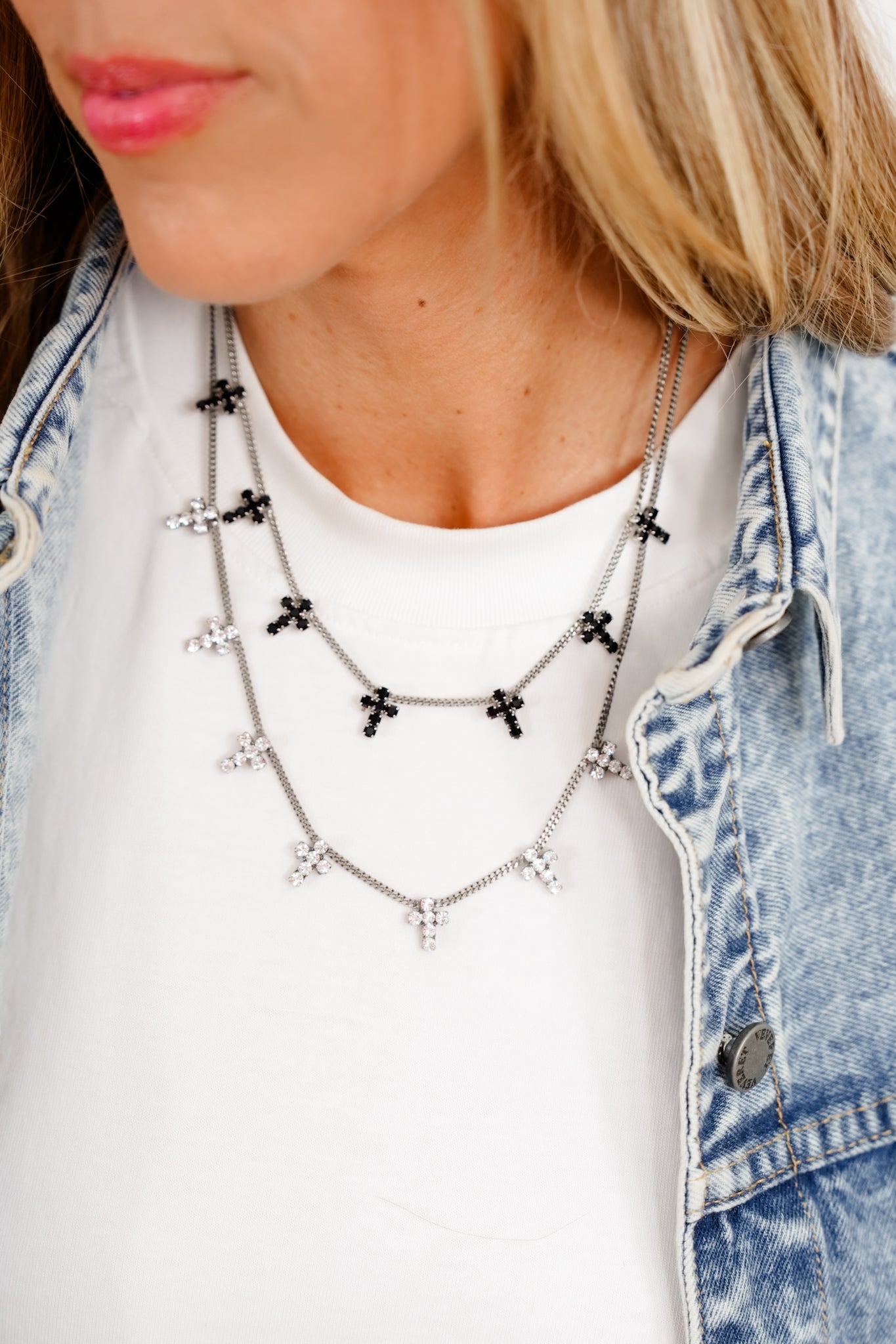 TOVA Antique Silver Multiple Cross Necklace