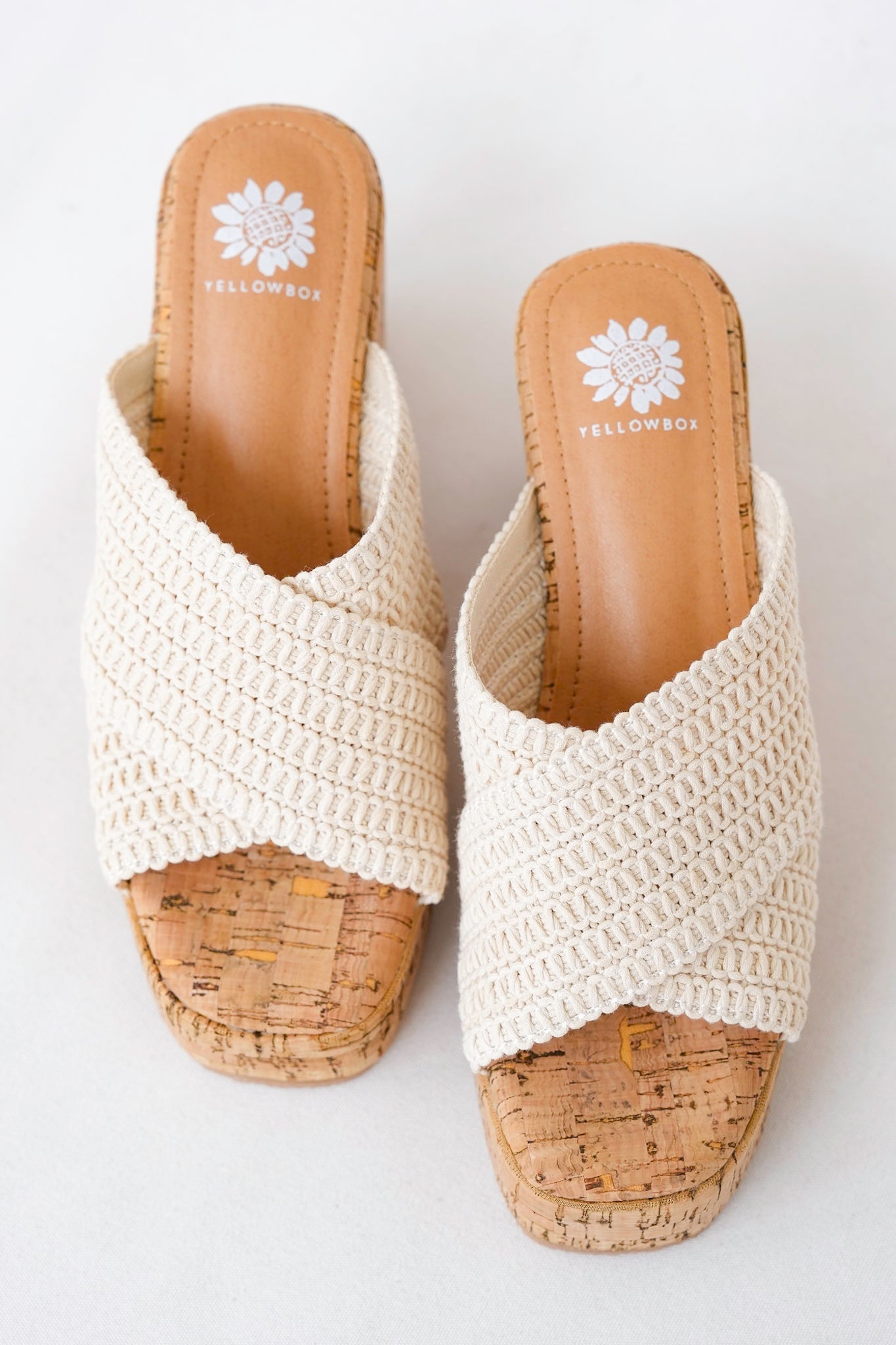 Yellow Box Woven Platform Wedge Sandals with Cork Heel