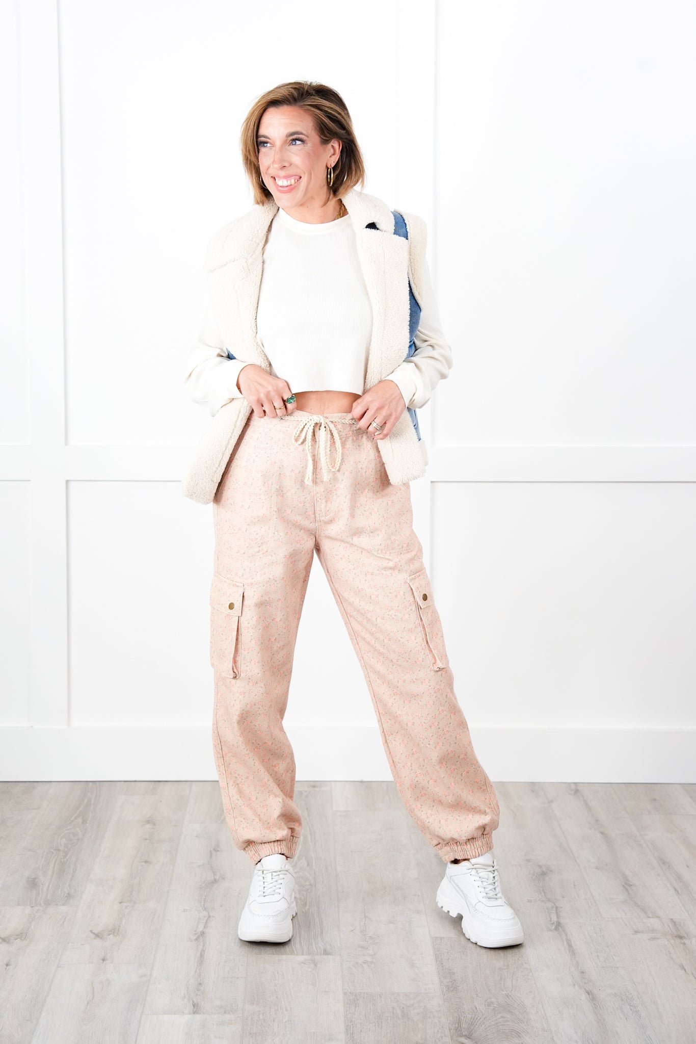 POL Floral Print Twill Joggers with Cargo Pockets