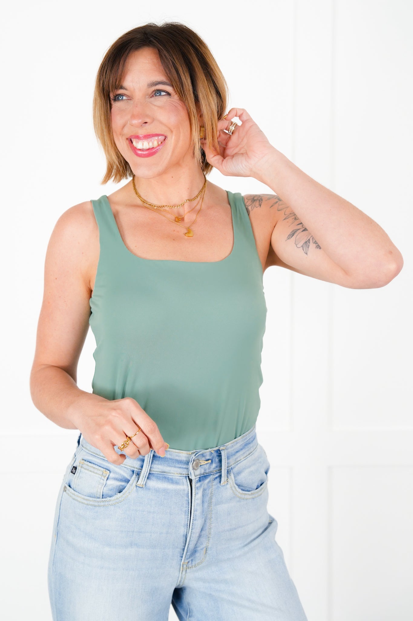 Solid Sleeveless Square Neck Thong Bodysuit (Multiple Colors)