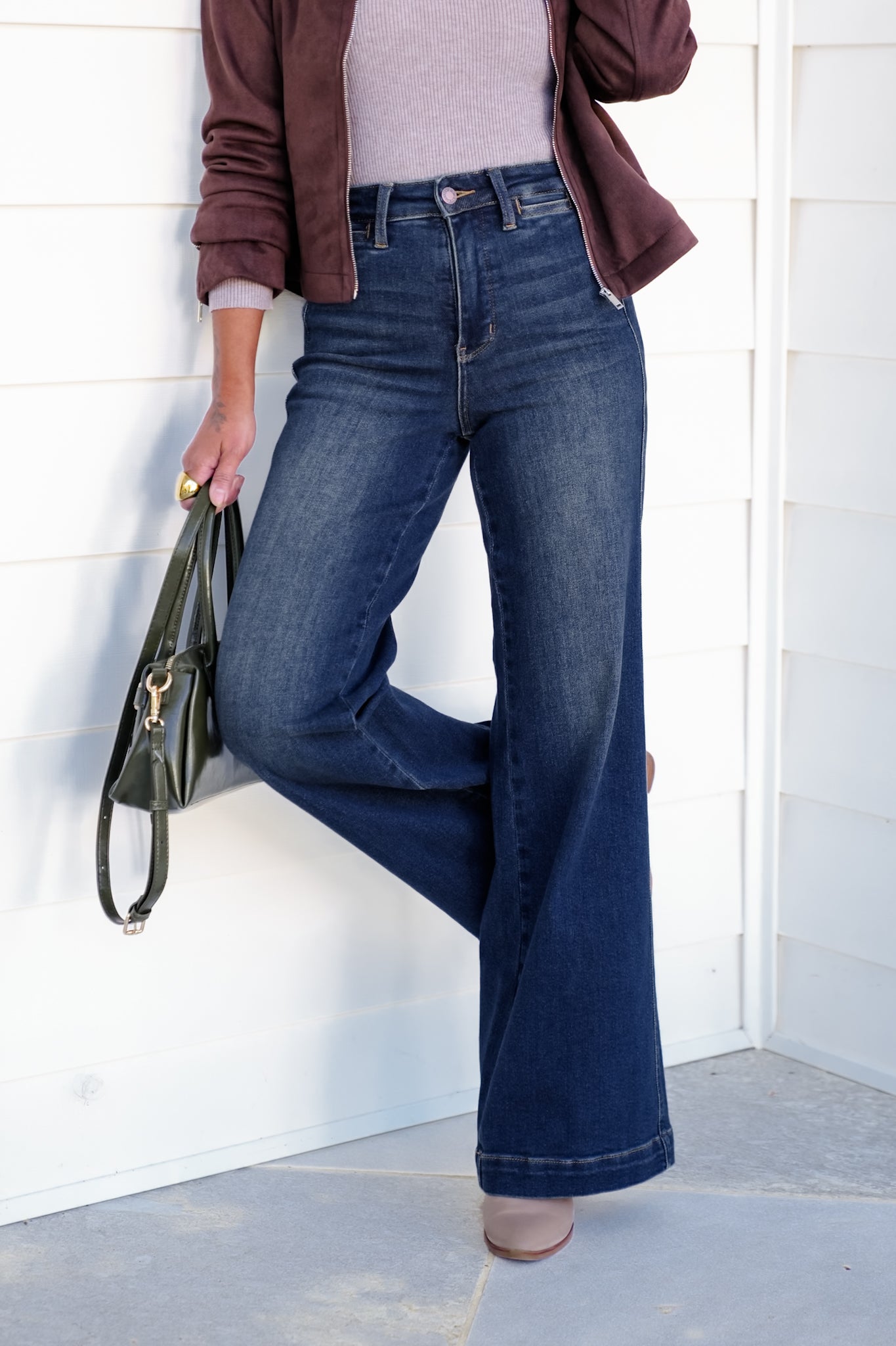 Judy Blue High Rise Dark Wash Tummy Control Retro Wide Leg Jeans with Welt Pockets