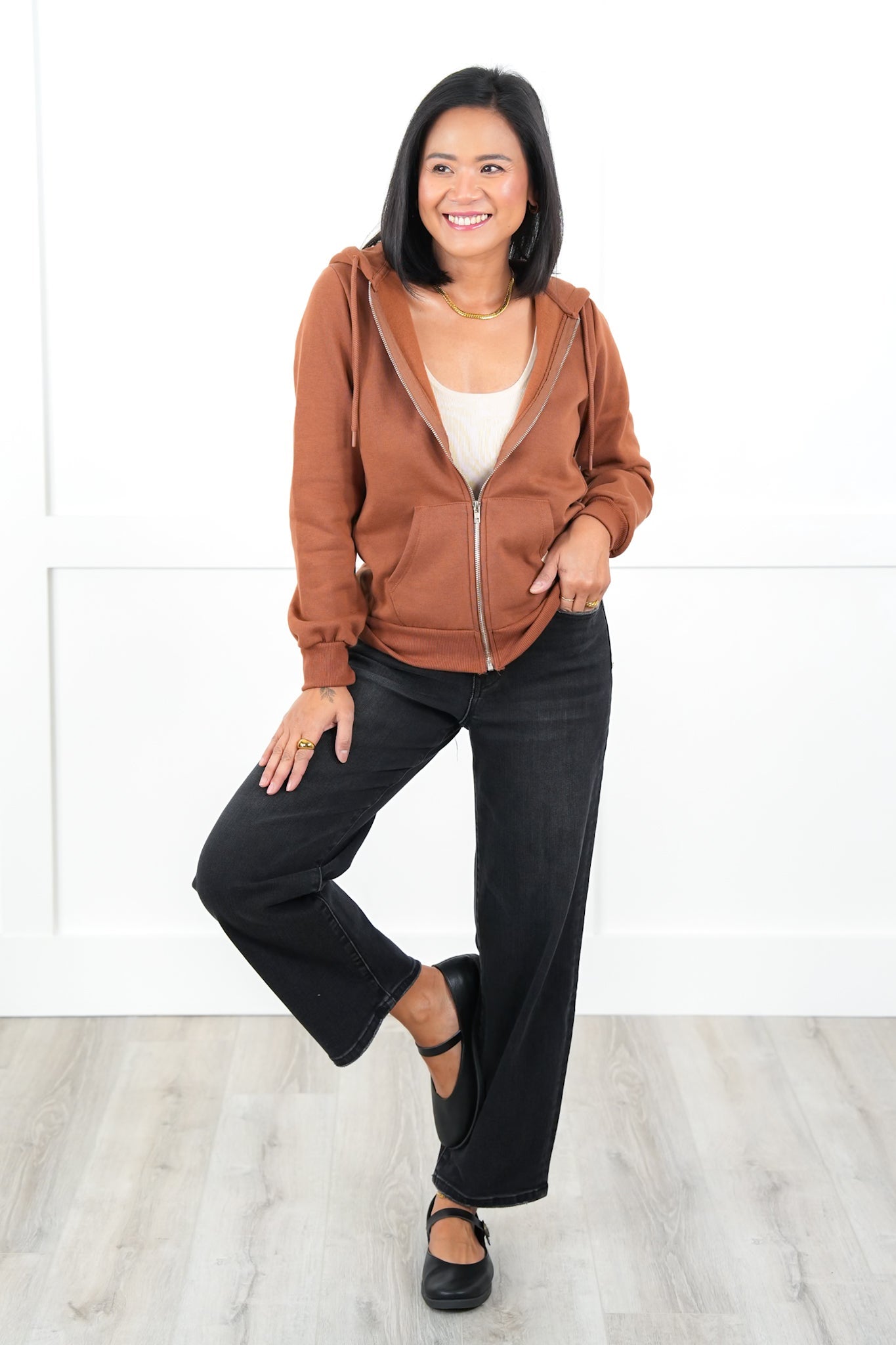 Solid Long Sleeve Zip Up Hoodie